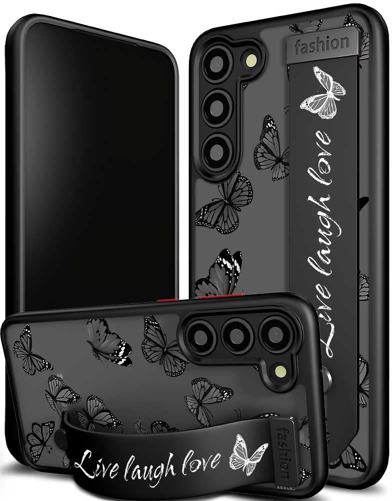 Cisland Galaxy S23 Case Cute With Strap Stand Finger Kickstand, Cute Case For Women Girly Designer For Girls Aesthetic Cool Sili