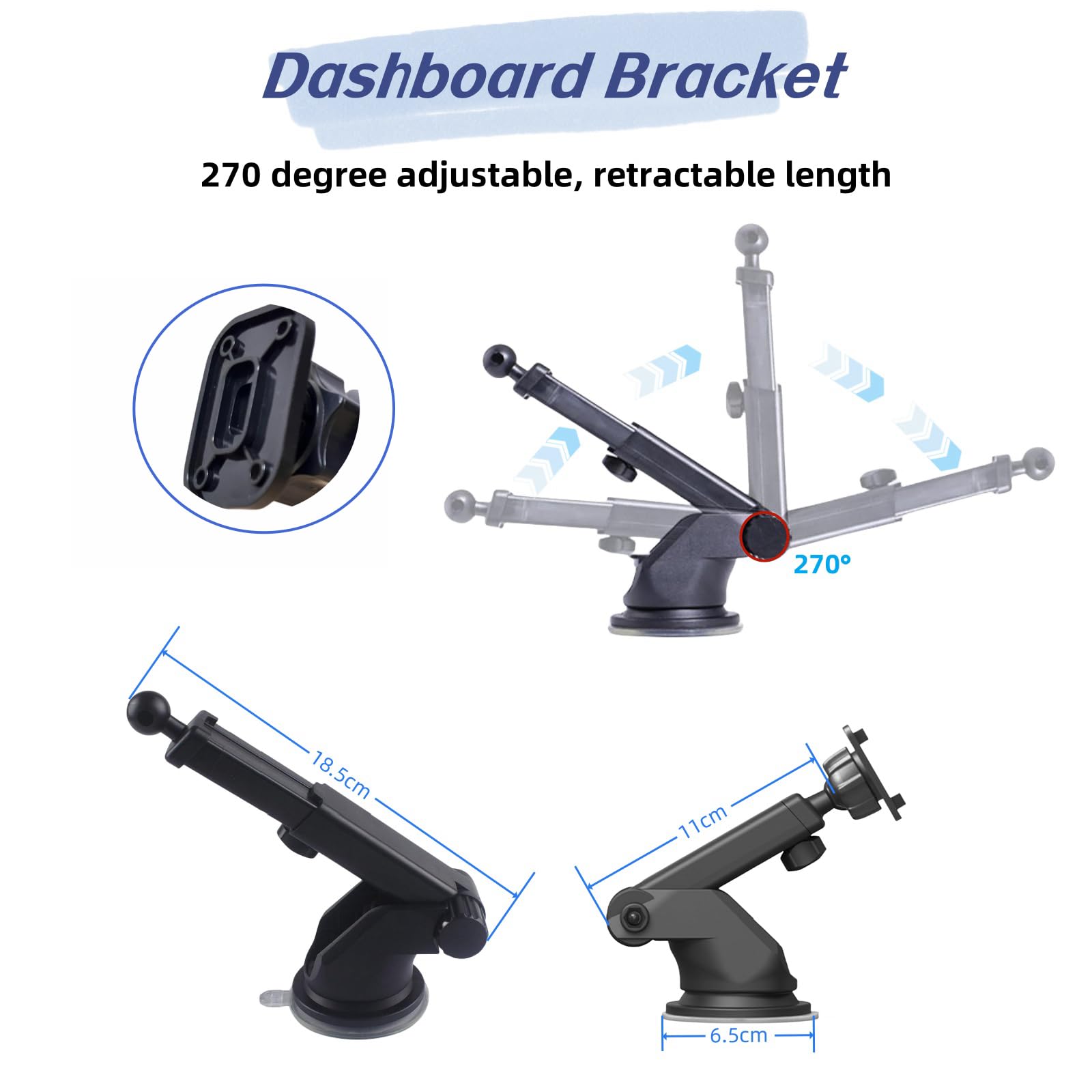 Epronic Flexible Dashboard Suction Cup Bracket With Scrwes For Portable Wirelss Carplay Screen Monitor, Upgraded Windshield Moni