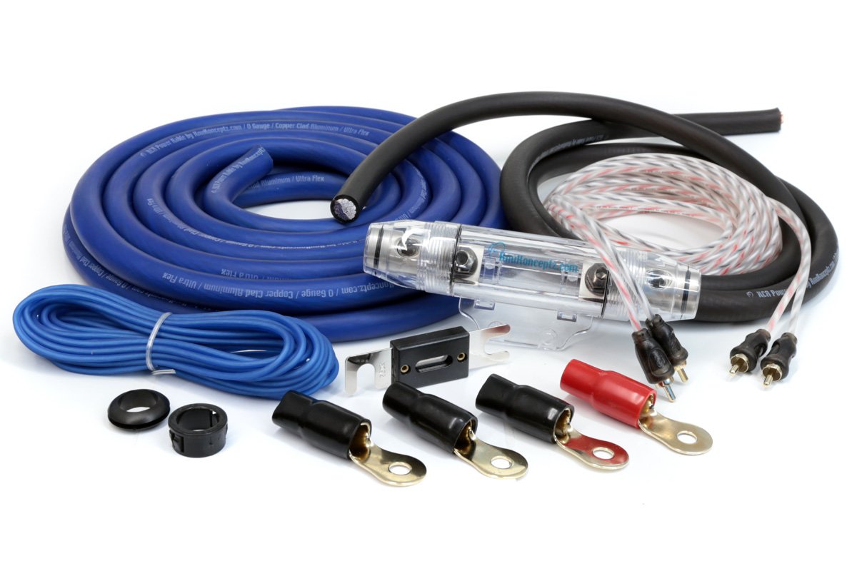 KnuKonceptz KCA 1/0 Gauge Complete 2 Channel Subwoofer Amplifier Installation Wiring Kit - Blue