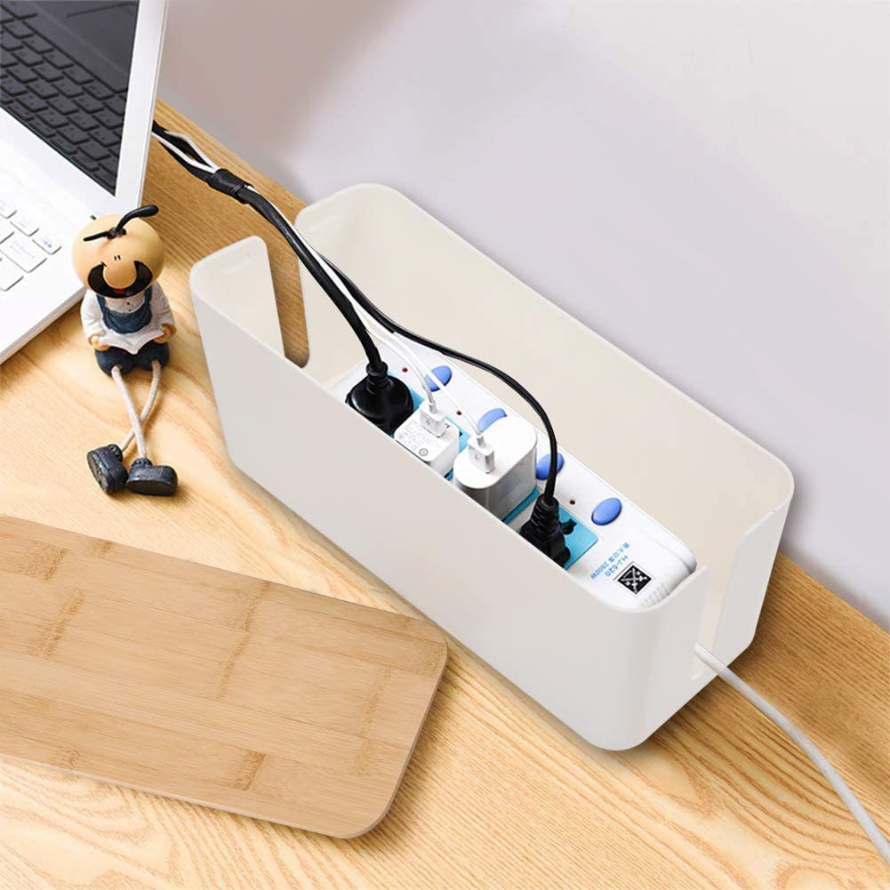 [Set Of Three] Cable Management Box Organizer, Bamboo Lid Large Storage Wires Holder For Home, Office, Desk, Tv, Computer   Grea