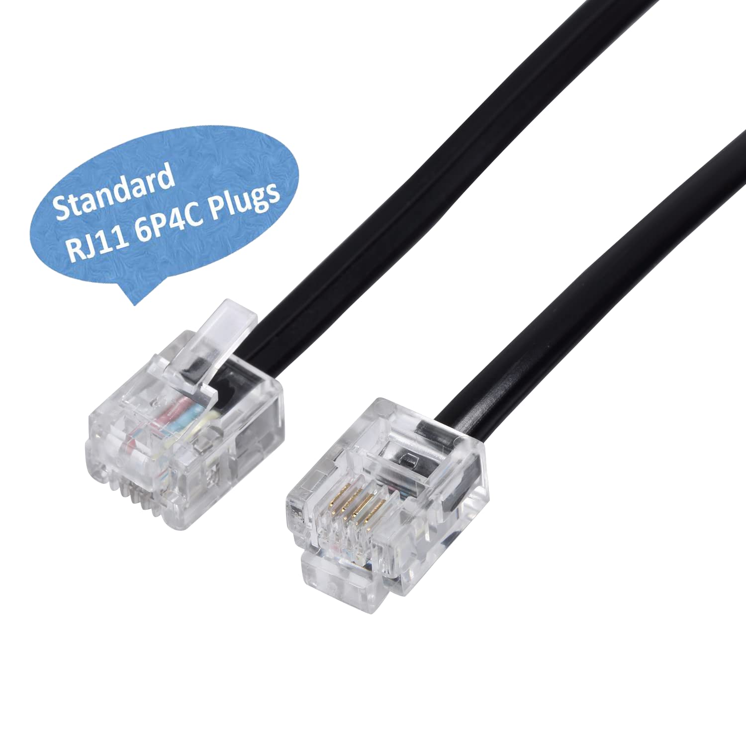 Lansensu Telephone Landline Extension Cord Cable Cord With Standard Rj 11 6P4C Plug (6Ft 3Pack Black, Black)