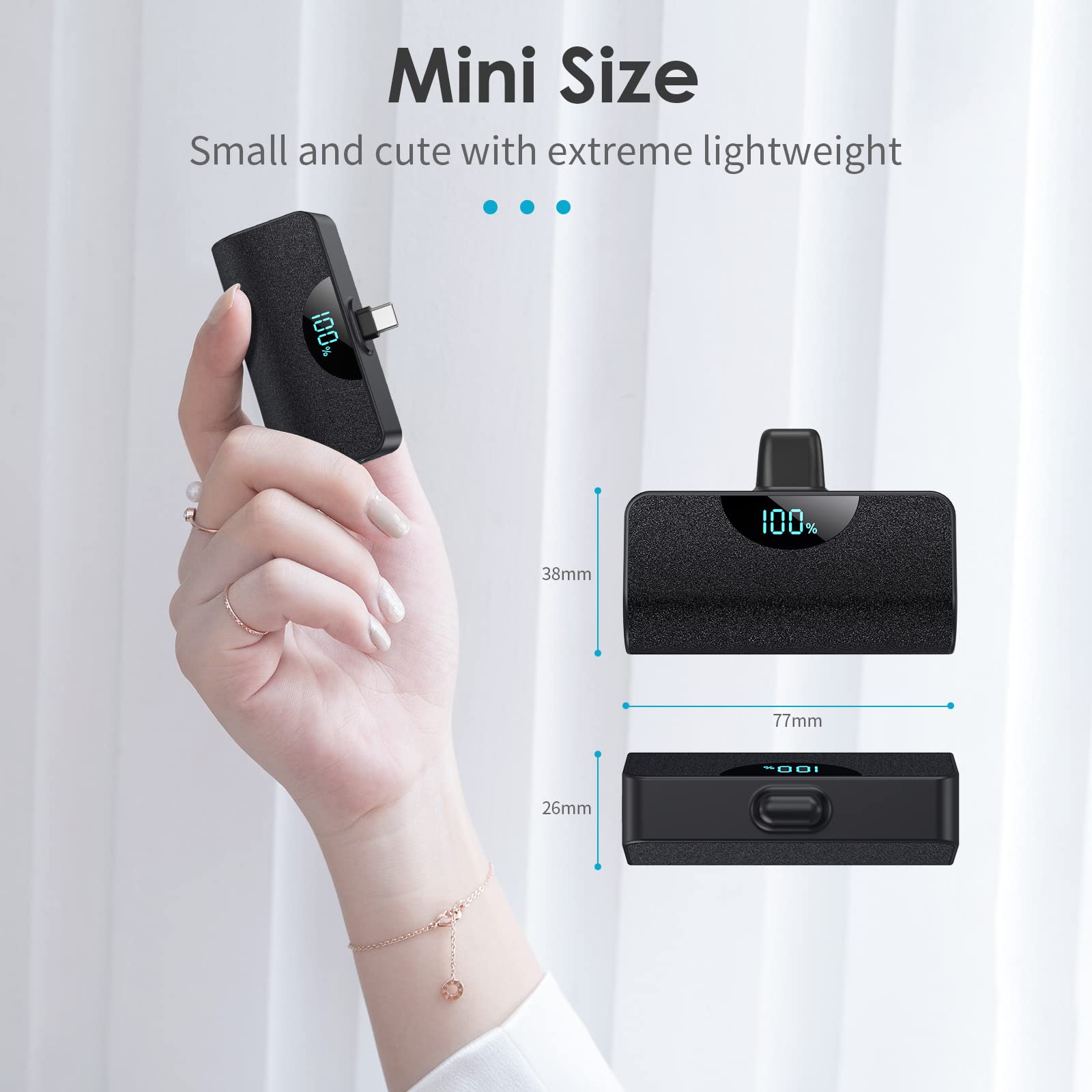 Mini Portable Charger Usb-C Power Bank 5200Mah,Ultra Compact Lcd Display Battery Pack Backup Charger Compatible With Iphone 16/1