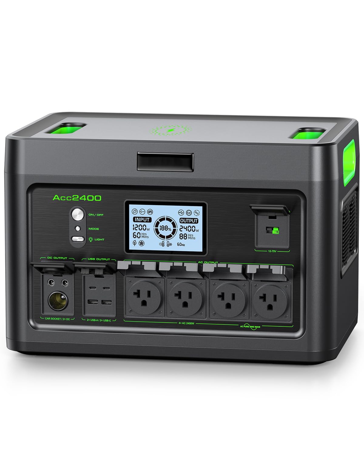 Portable Power Station 2400W Solar Generator, 1843.2Wh UPS Home Battery Backup, LiFePO4 Battery Supply with 12 Outlets(2400W AC 