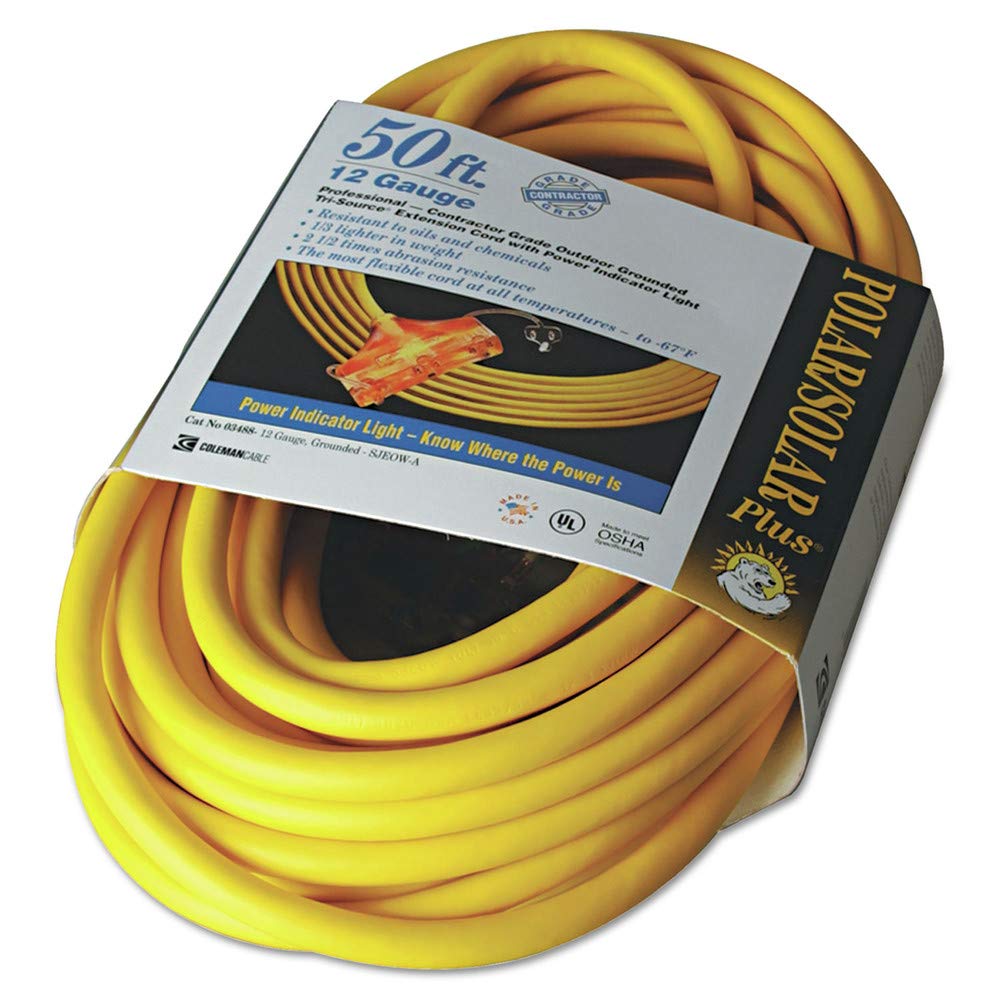 Cci 3488Sw0002 Polar/Solar Outdoor Extension Cord, 50 Ft, Three Outlets, Yellow