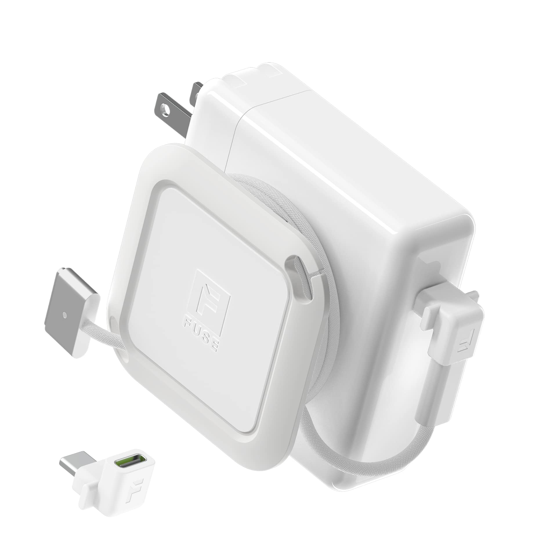 Fuse Reel The Side Kick Collapsible Charger Organizer With USB-C Right Angle Adapter Compatible with MacBook and PC charging cor