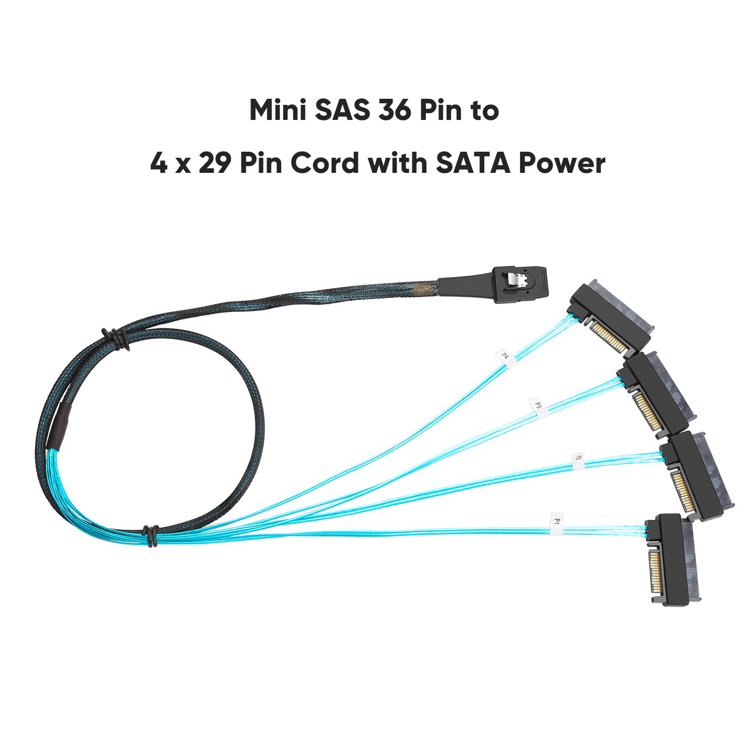 Cablecreation Mini Sas Cable With Sata Power, Internal Mini Sas 36 Pin To 4 X 29 Pin Cord With Sata Power, Sff 8087 To Sff 8482