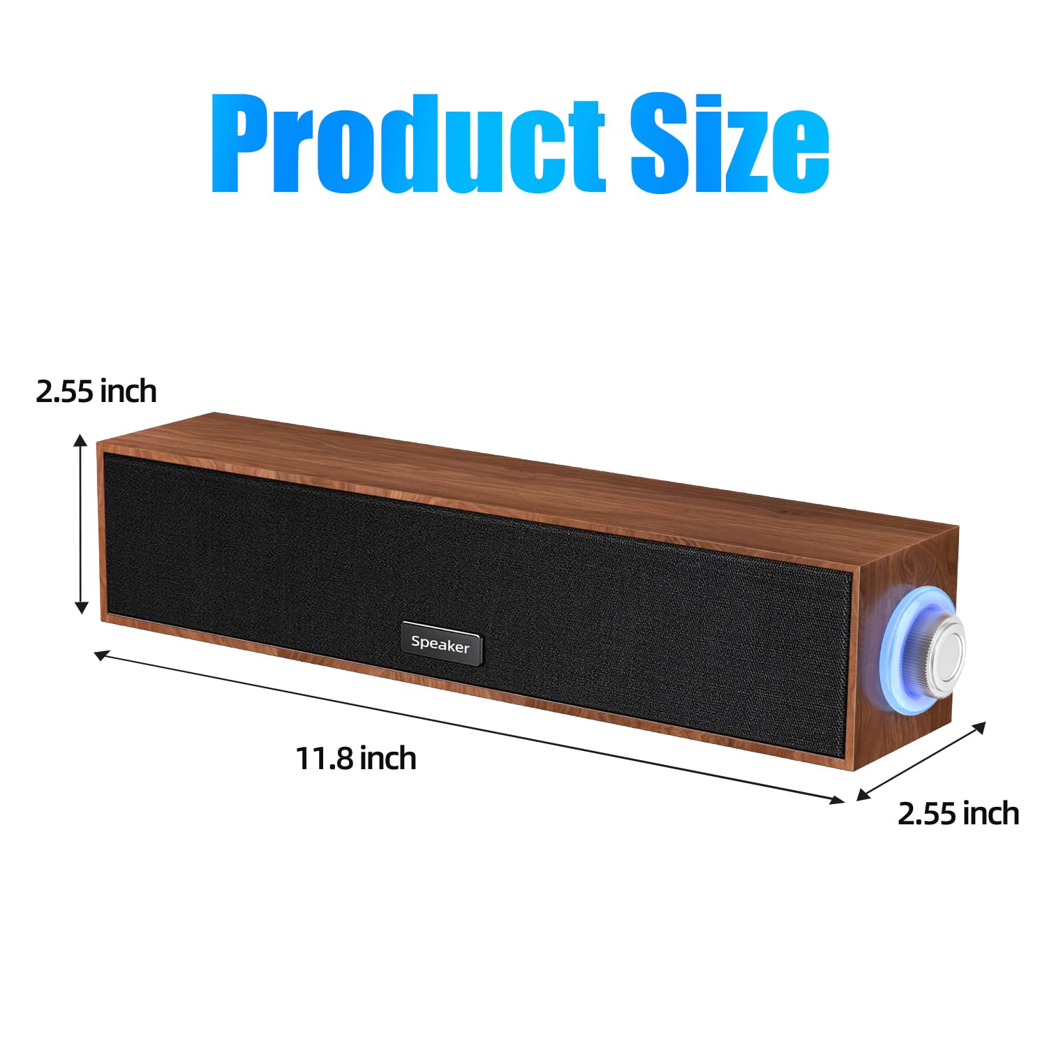 Uakinat Wooden Multimedia Digital Computer Speakers, USB Powered 3.5mm AUX Sound Bar for Desktop & Laptop, Portable Surround Sound (Brown)