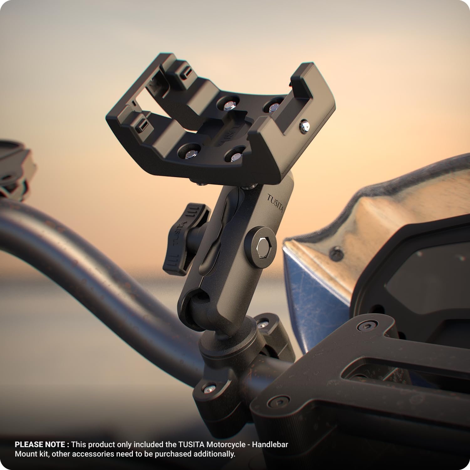 Tusita Motorcycle Gps Mount Compatible With Garmin Montana, Zumo Xt Gps   Handlebar Base With Medium Double Socket Arm