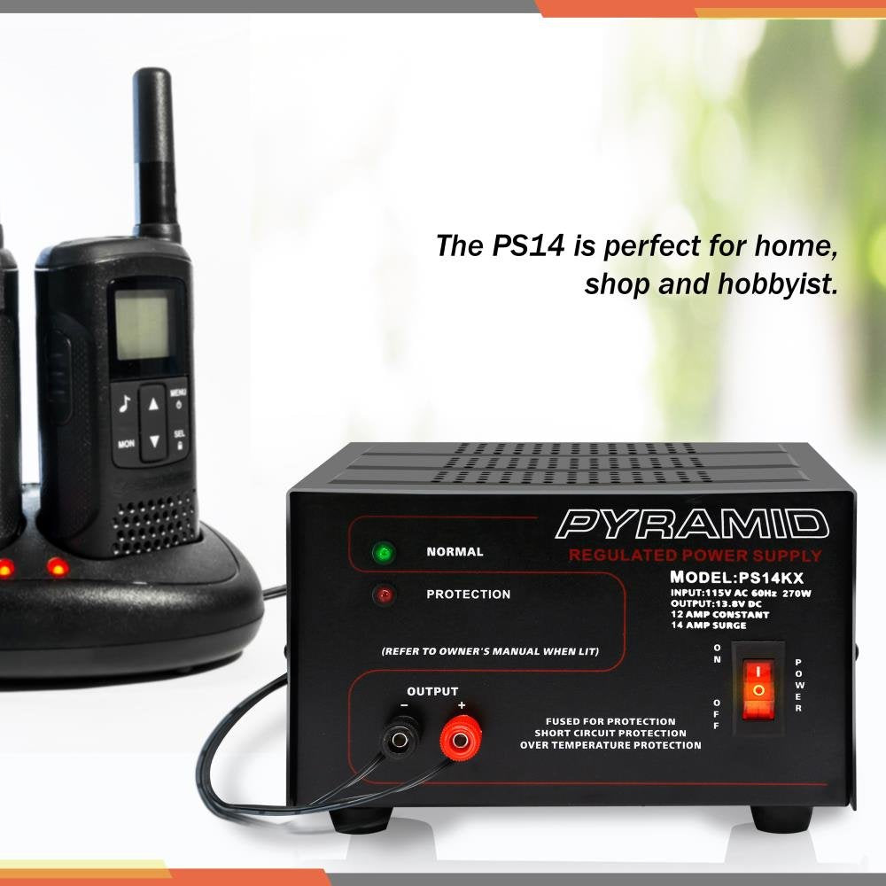 Pyramid Universal Compact Bench Power Supply - 12 Amp Linear Regulated Home Lab Benchtop Ac-To-Dc 12V Converter W/ 13.8 Volt Dc