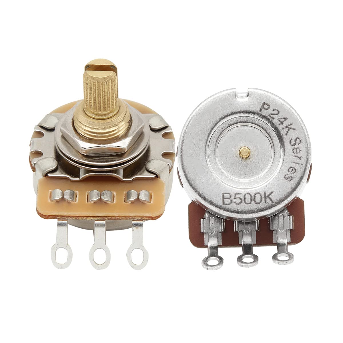 FLEOR 2pcs B500K Linear Pots 15.5mm Short Split Shaft Guitar Potentiometer, 24-Spline