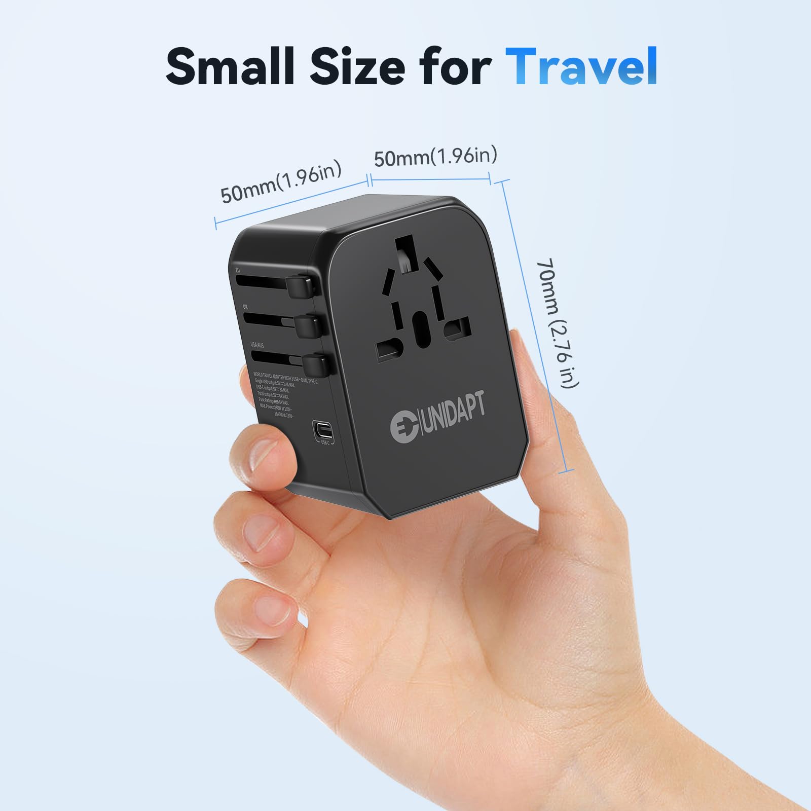 International Power Plug Adapter, Unidapt Universal Travel Adapter With 3 Usb C And 2 Usb A Ports, European Worldwide Wall Charg
