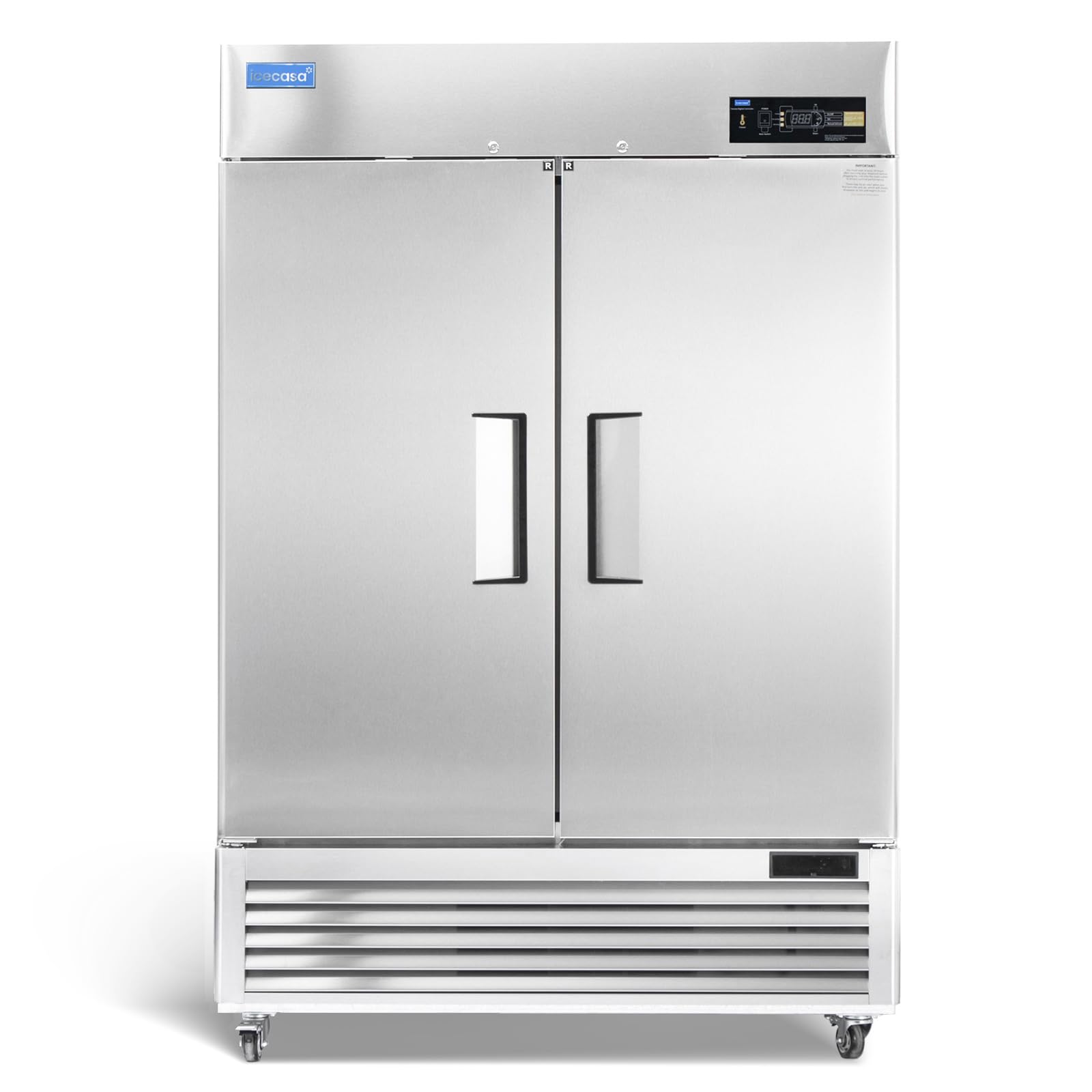 ICECASA 54  W Commercial Refrigerator Reach-in 49 Cu.ft 2 Solid Door Stainless Steel Commercial Refrigerator Fan Cooling for Res