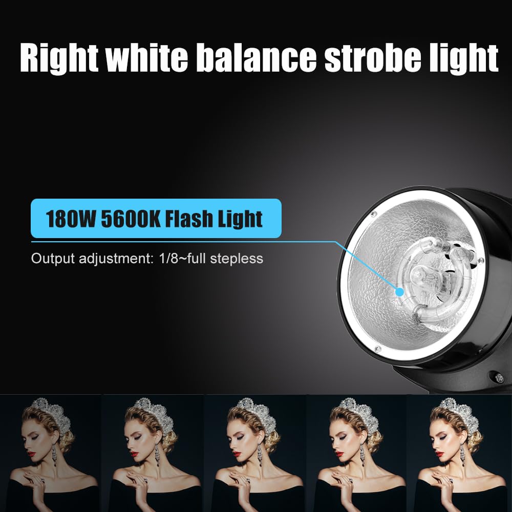 Godox Professional Studio Strobe Lights Kit For Photography, Strobe Softbox Lighting Kit, 2X180W 5600K Monolights With Flash Tri