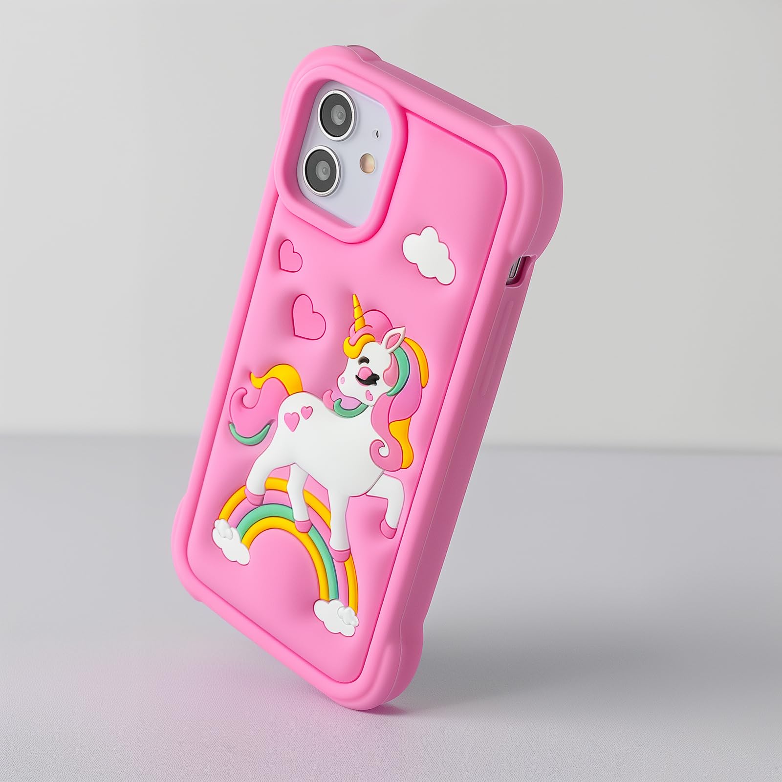 Mouzor Cute Rainbow Unicorn Case Compatible With Iphone 12 Case, Pink Horse Iphone 12 Pro Case, Kawaii Animals 3D Cartoon Soft S
