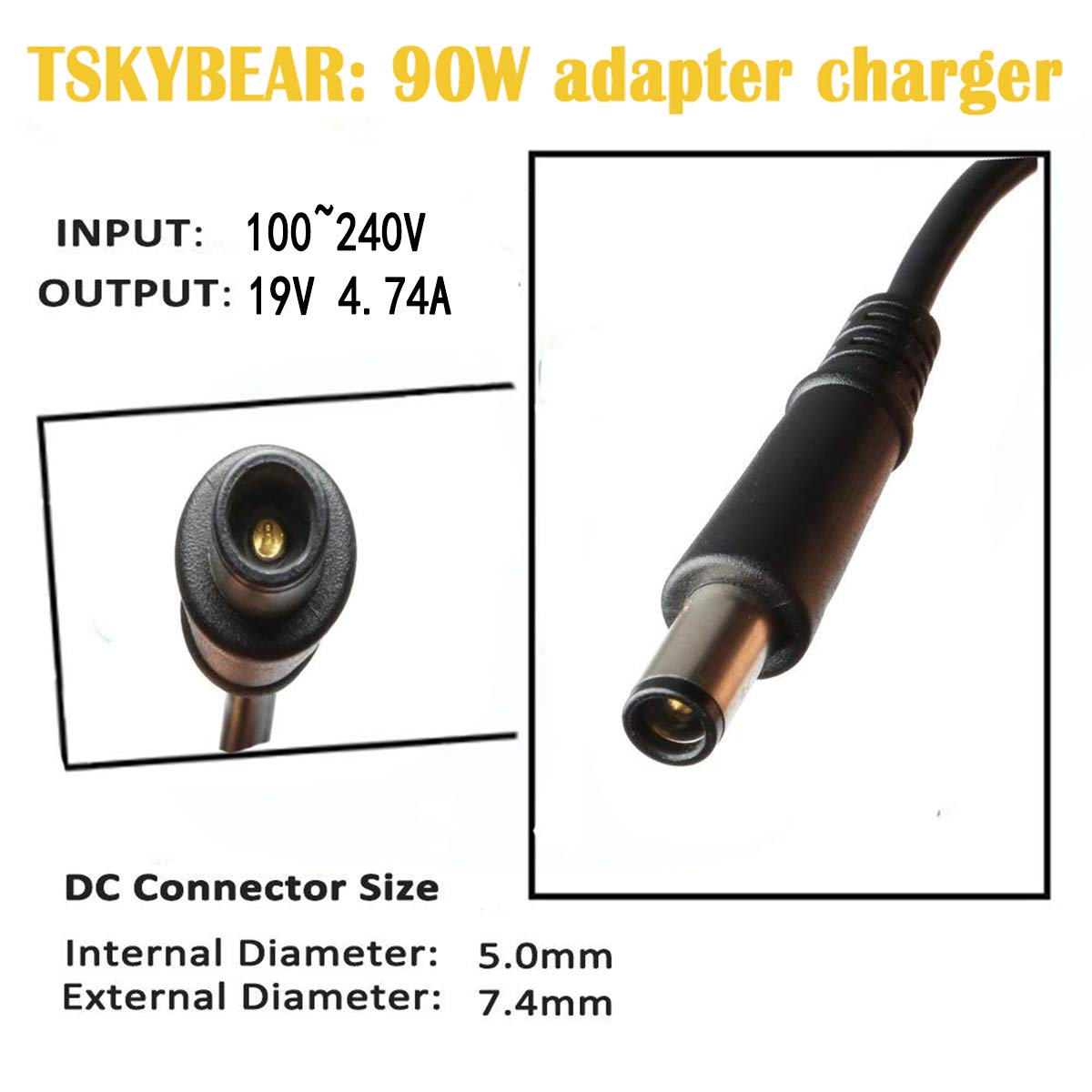 90W Ac Adapter Laptop Charger For Hp Elitebook 8460P 8470P 8440P 8560P 8760P 8460W 8470W 8570W 8770W Probook 4430S 4440S 4520S 4530S 4540S Compaq 6730B 6530B 6560B Laptop Notebook Power Supply Cord