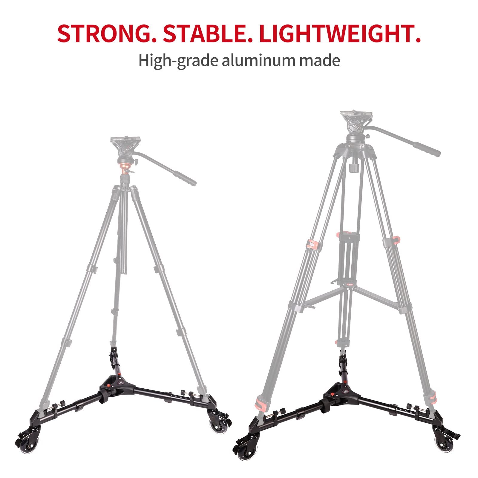 Photography Tripod Dolly, Heavy Duty With Larger 3-Inch Rubber Wheels, Adjustable Leg Mounts And Carry Bag, Compatible With Most