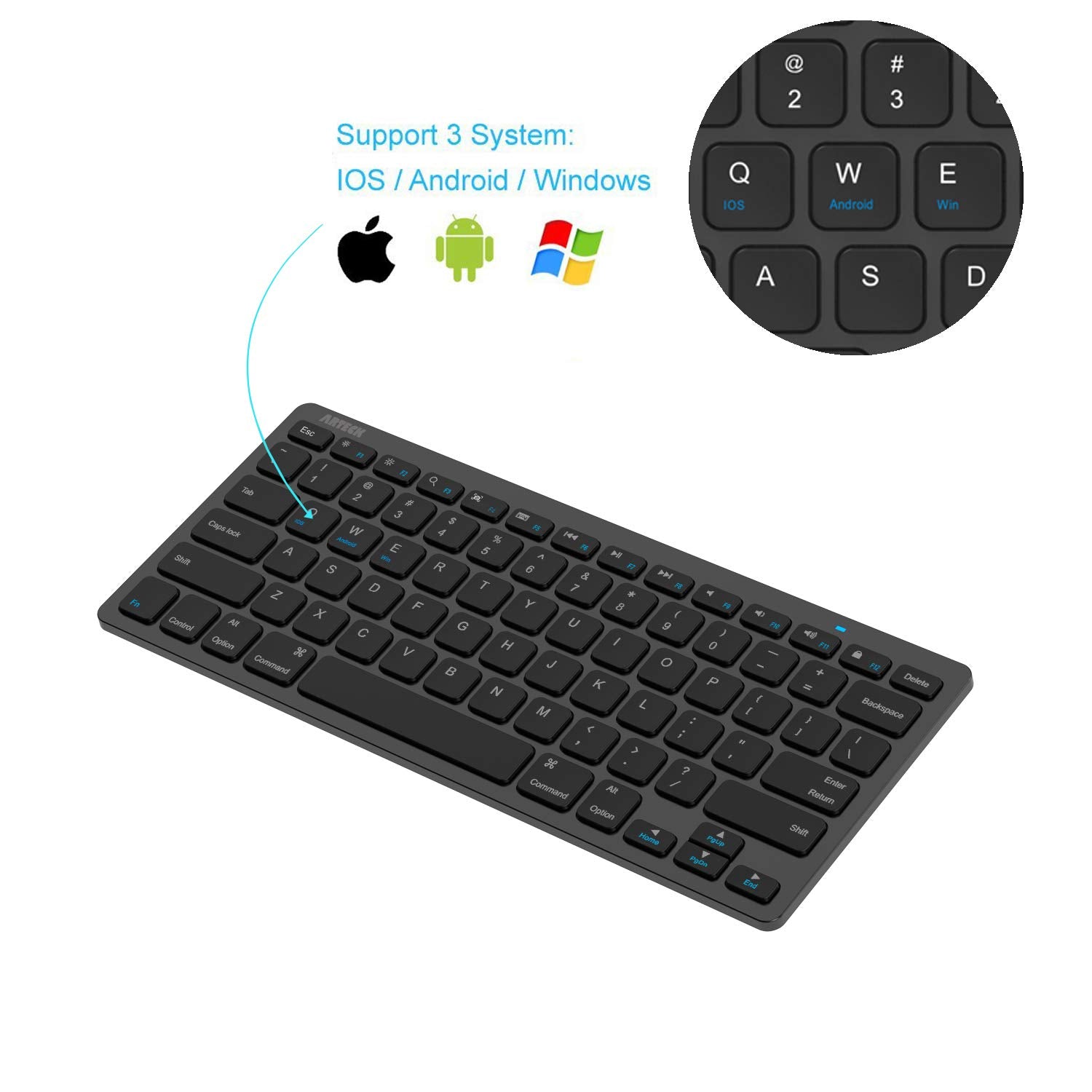 Arteck Ultra Slim Keyboard Compatible With Ipad 10.2 Inch/Ipad Air/Ipad 9.7 Inch/Ipad Pro/Ipad Mini, Iphone And Other Bluetooth