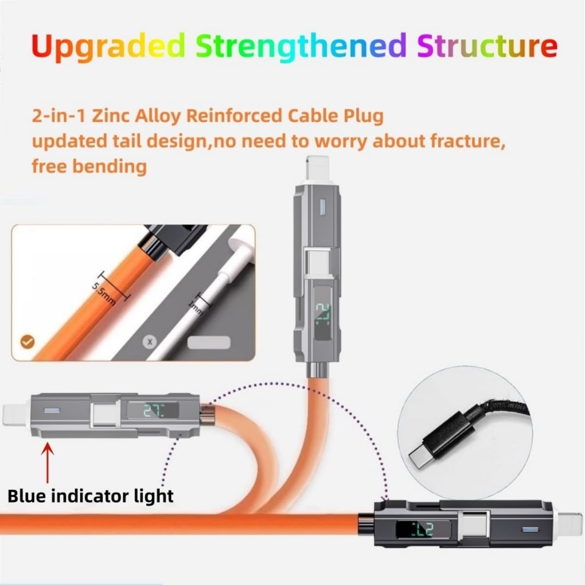 Usb C To C Cable 5Ft Chubby Silicone 4 In 1 Usb C Charging Cable With Led Display And Eva Case Usb C To Multi Charger Cable & Da