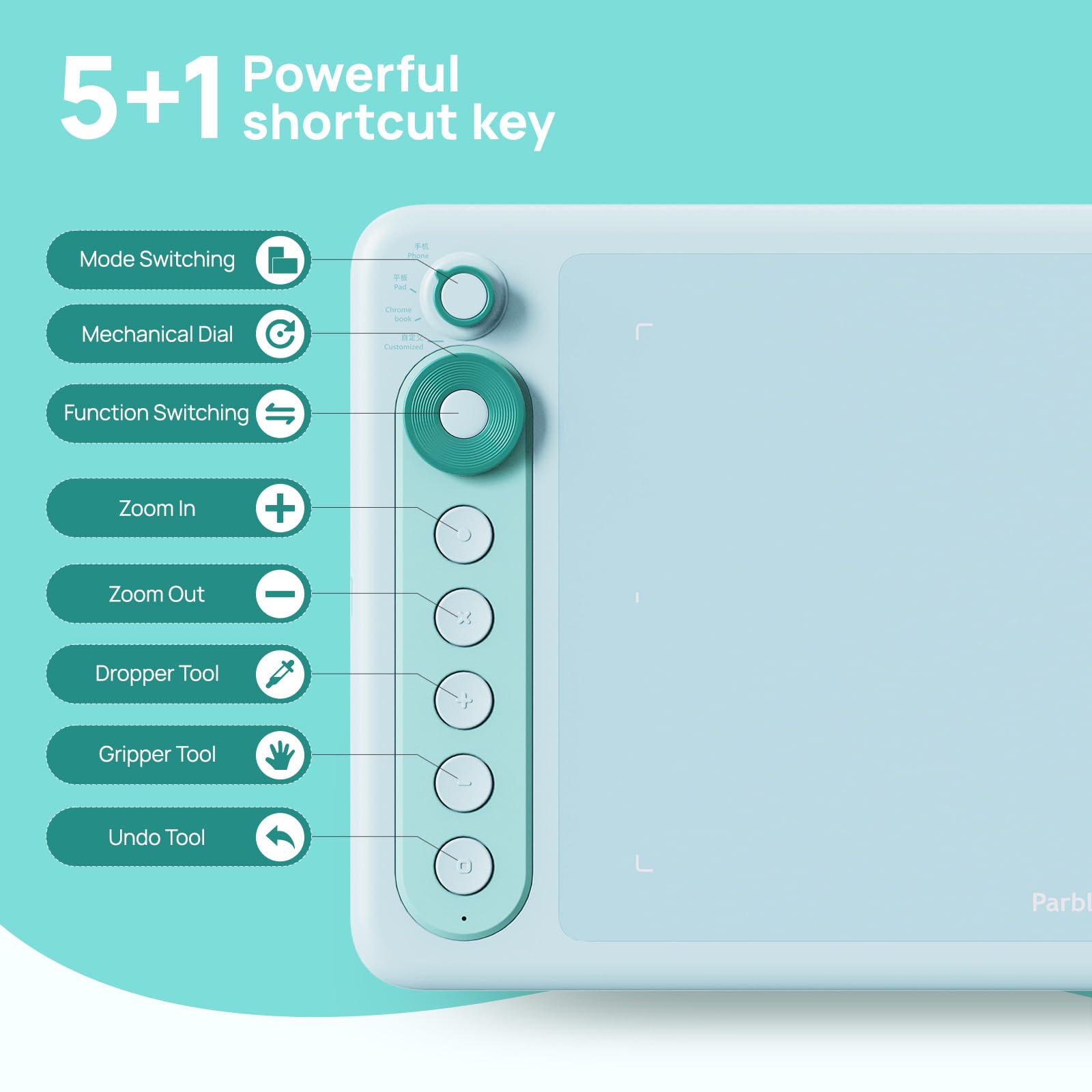 Parblo Intangbo X7 Drawing Tablet 7.2X4.5 Inch Graphics Tablets,Digital Drawing Tablet With Mode Switch,6 Customized Keys,Batter