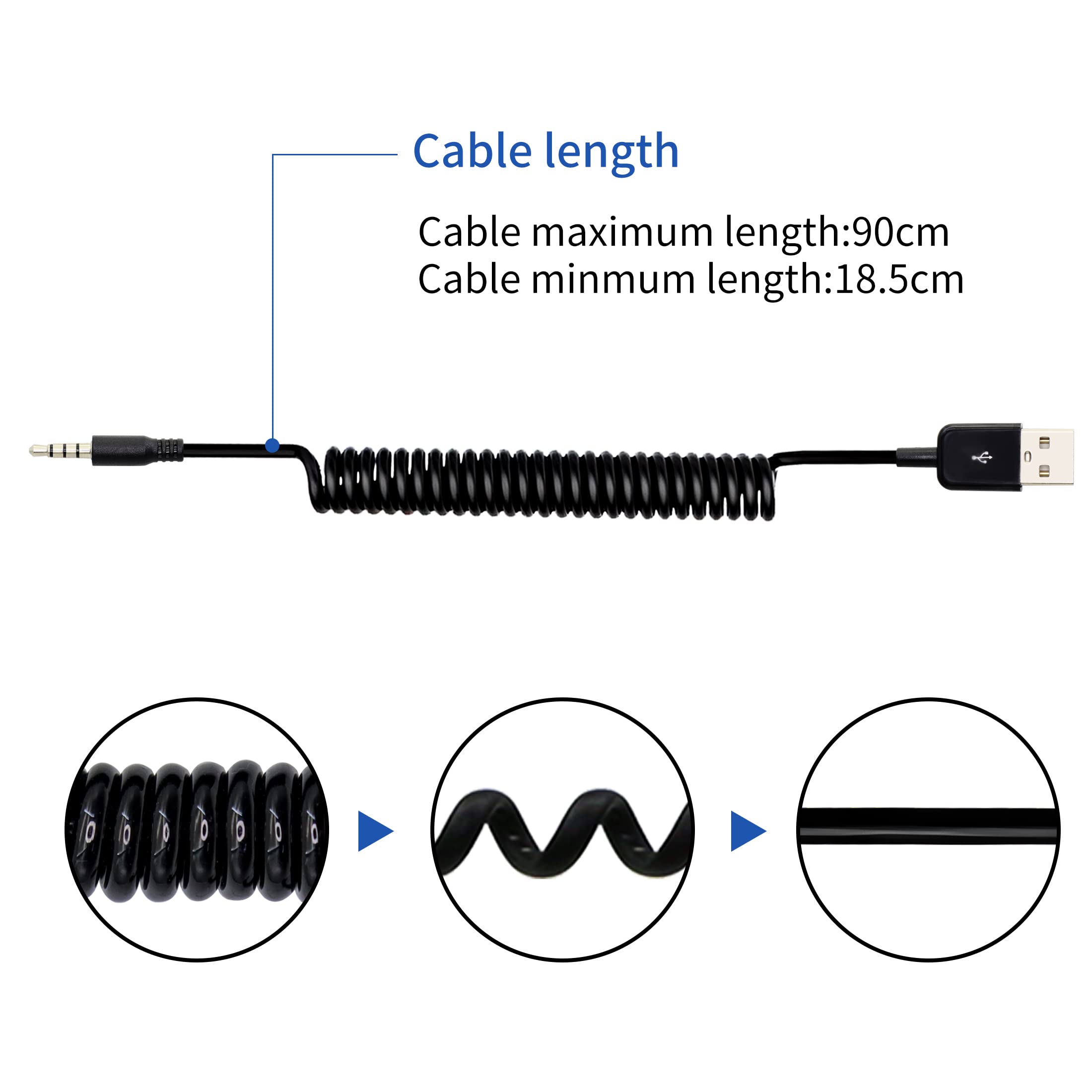 Yacsejao Usb To 3.5Mm Audio Jack Coiled Cable, Male Aux To Usb 2.0 Adapter Cord For Mp3 Players, Headphones