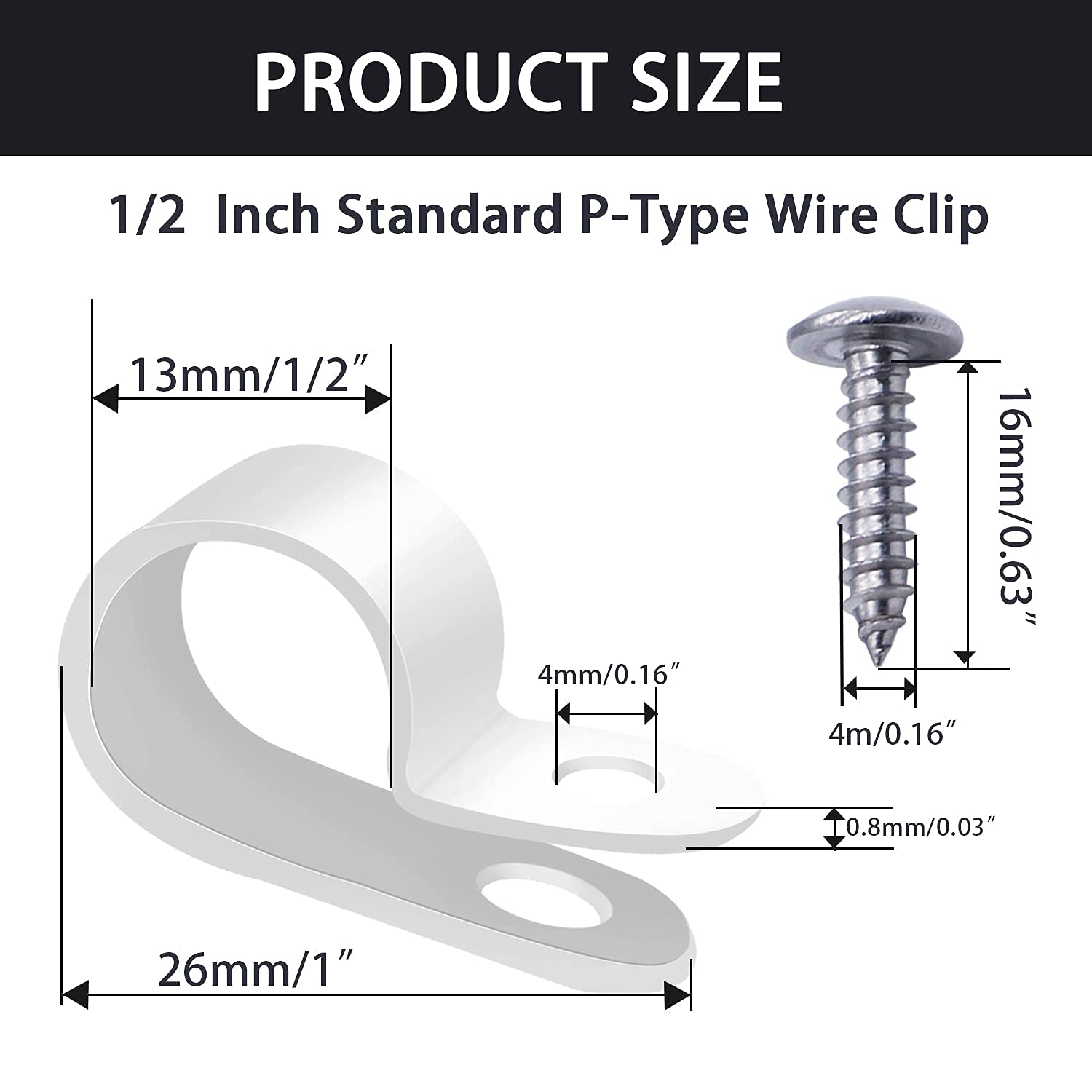 Mankk 50Pcs 1/2 Inch Rope Light Clips P Style Mounting Clips Plastic Cable Clamps With Compatible Stainless Steel Pan Head Phill