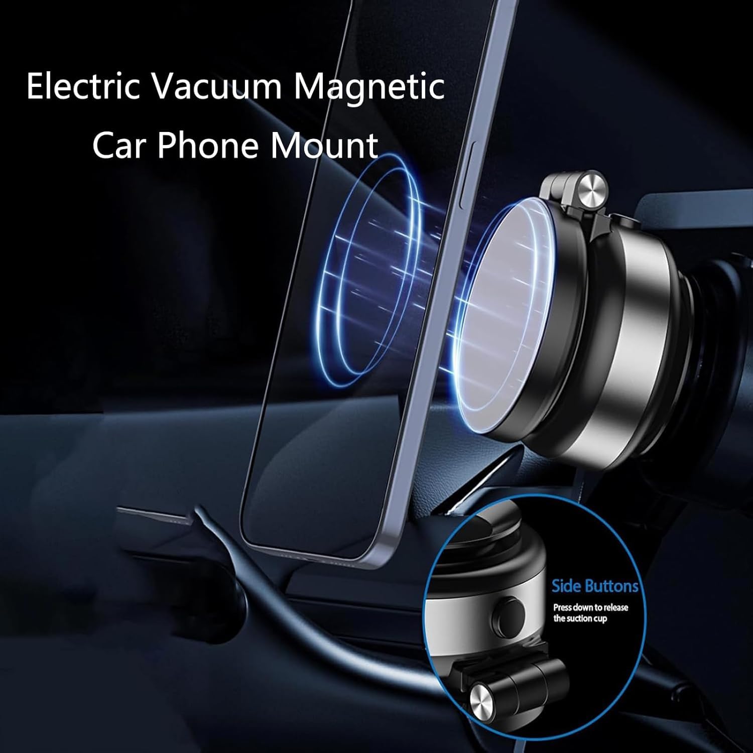 Electric Vacuum Magnetic Car Phone Mount,Vacuum Suction Car Phone Holder Hands-Free,Adjustable Foldable Magnetic Suction Cup Pho