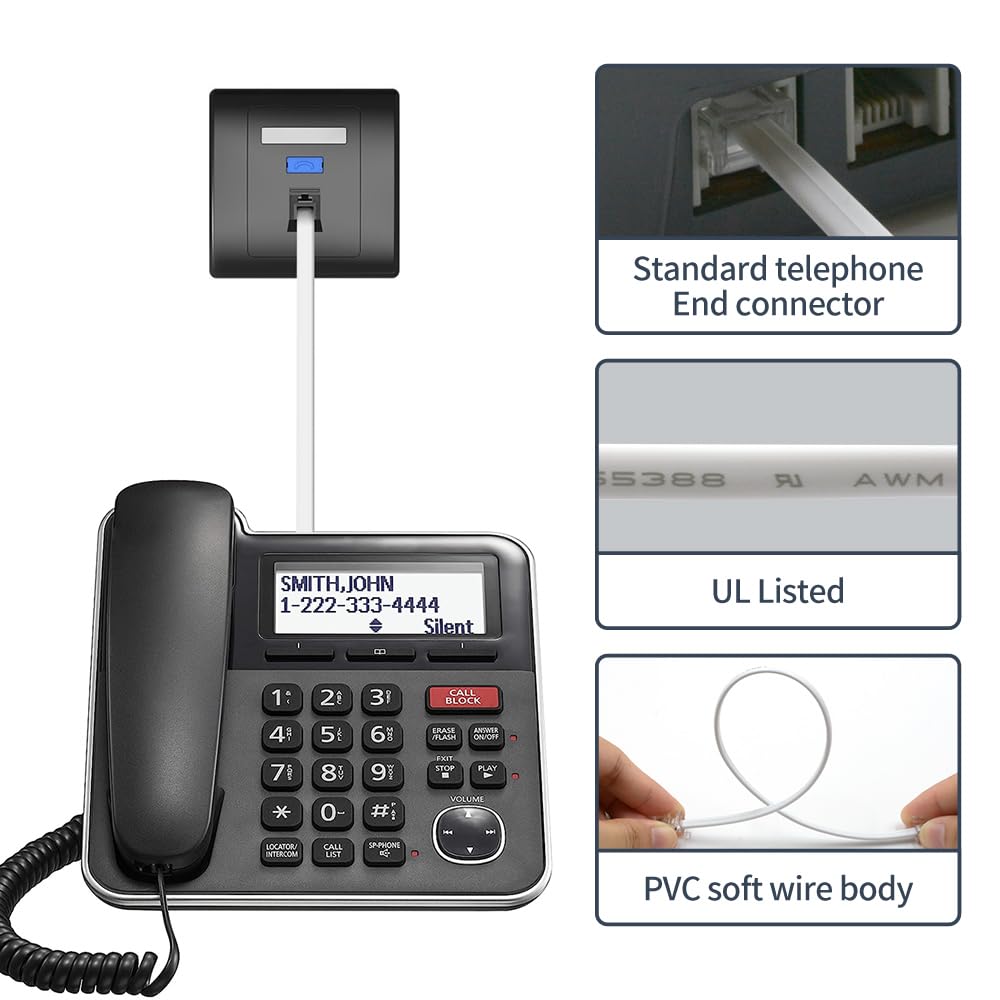 Xanham Phone Cable 25 Feet Telephone Line Cord With Rj11 6P4C Connectors For Landline Phone, Fax Machine And Modem, For Both In