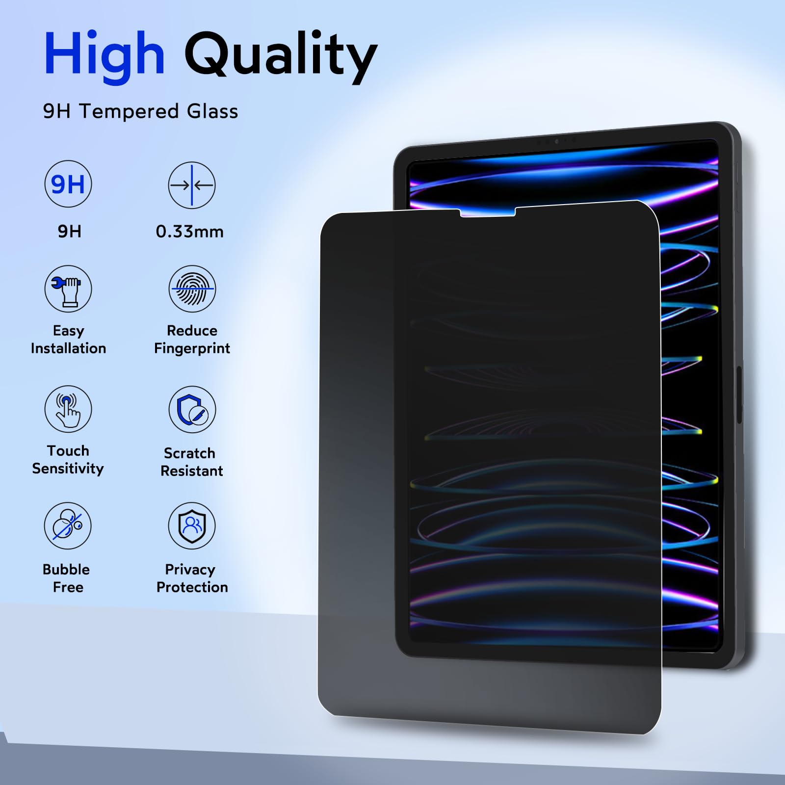 Mobdik Privacy Screen Protector Compatible With Ipad Pro 12.9 Inch (2022 & 2021 & 2020 & 2018) [Anti Spy] [9H Tempered Glass] [E