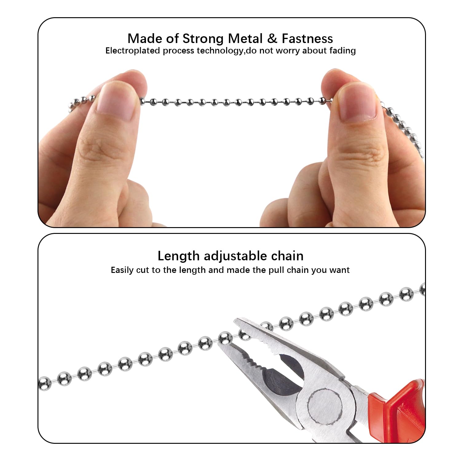 Dotlite Silver Ceiling Fan Pull Chain Set, 2Pack 3Mm Diameter Beaded Fluorescent Decorative Pendant Extension, 12In Lighting & F