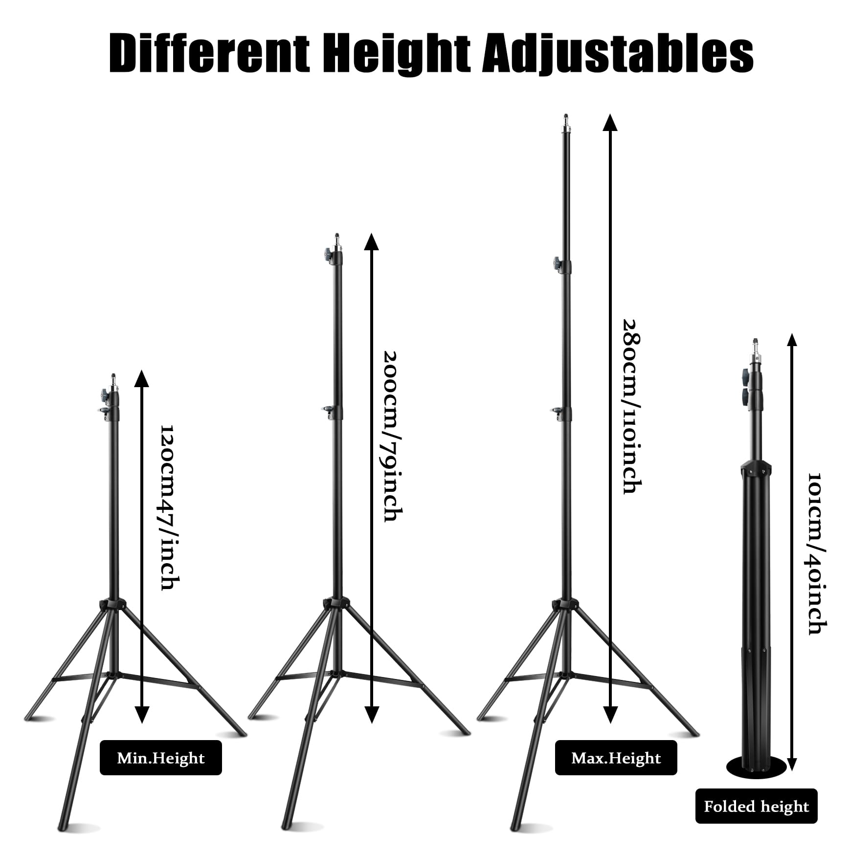 Jyjzpb Photography Light Stand 110/9.5Ft/280Cm, Heavy Duty Light Stand With 1/4 Screw For Softbox, Strobe, Led Video Light, Ri