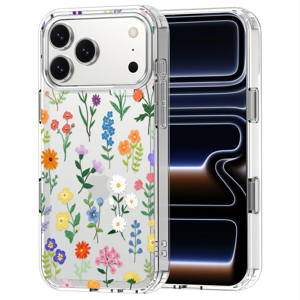 MOSNOVO for iPhone 17 Pro Max Case | Military Grade 6.6ft Drop Tested | Camera Control | Clear with Botanical Floral Design