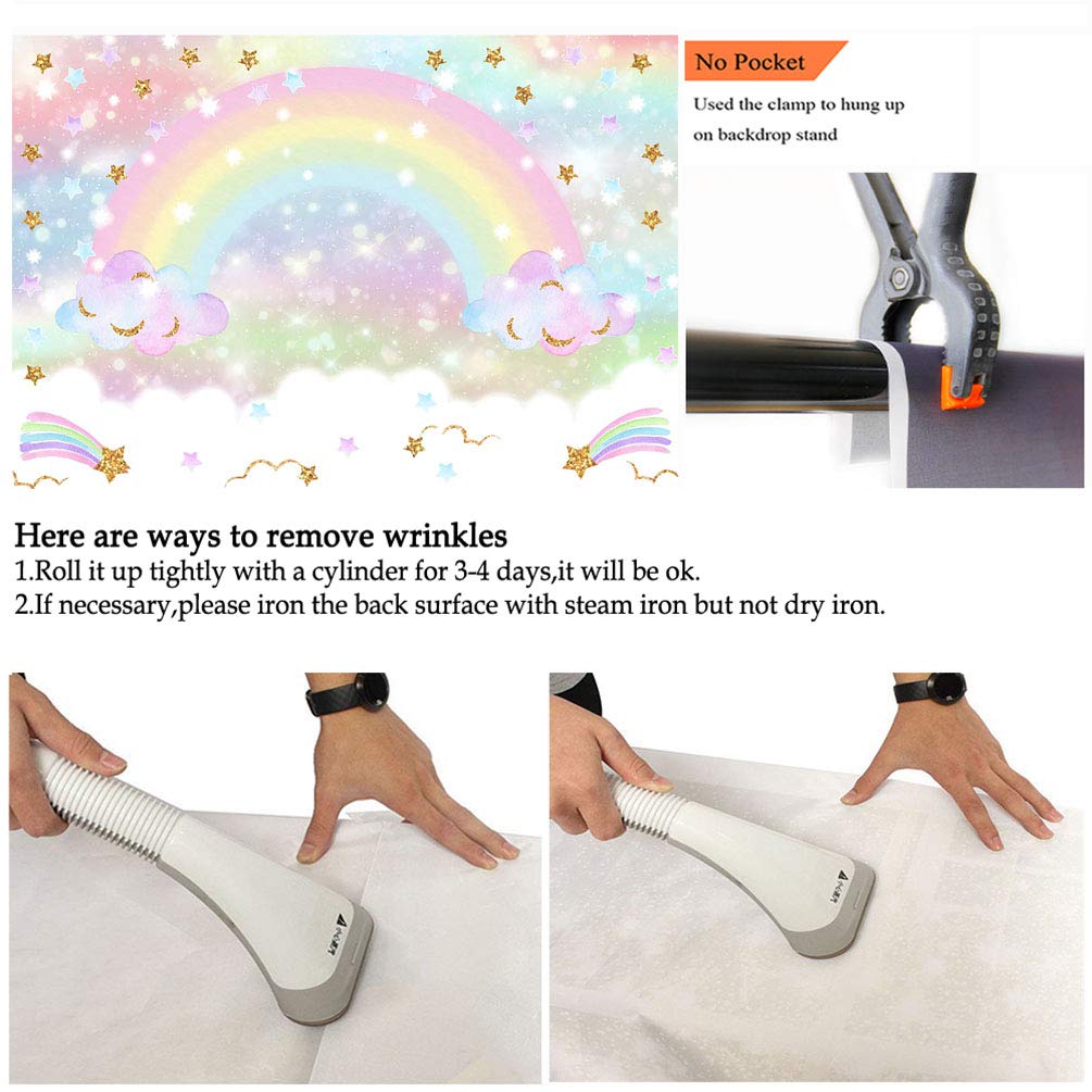 Avezano Rainbow Backdrop For Girls Birthday Party 7X5Ft Glitter Star Rainbow Sky Cloud Photography Background Pastel Rainbow Par