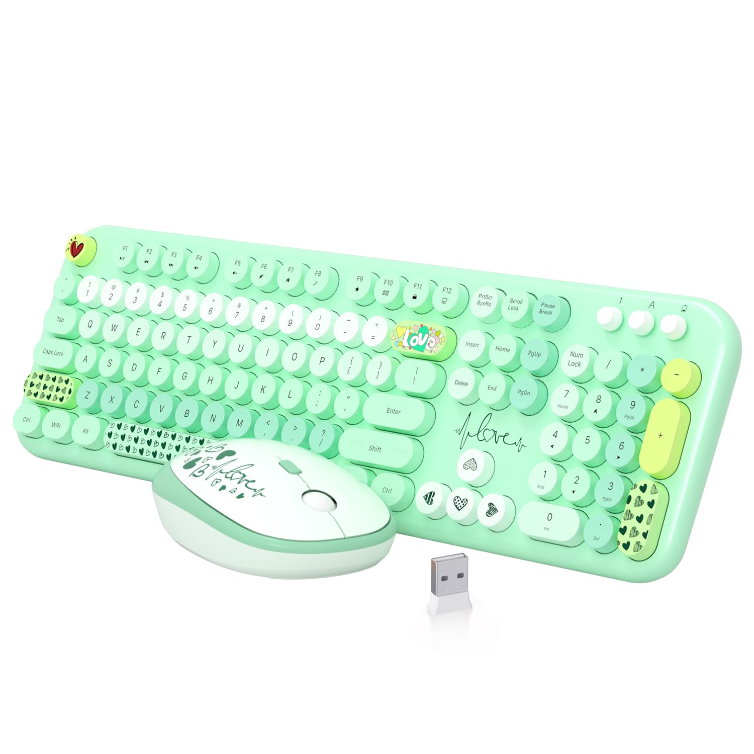 Wireless Keyboard Mouse Set,Mofii 104 Round Keys Lovely Retro Cute Colorful Computer Typewriter Keyboard And Mouse For Pc/Mac/La