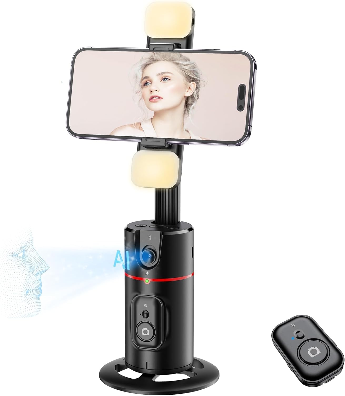 Auto Face Tracking Tripod 360 Rotation Phone Stand, No App, Face Body Phone Camera Stand with Remote and Gesture Control, Rechar