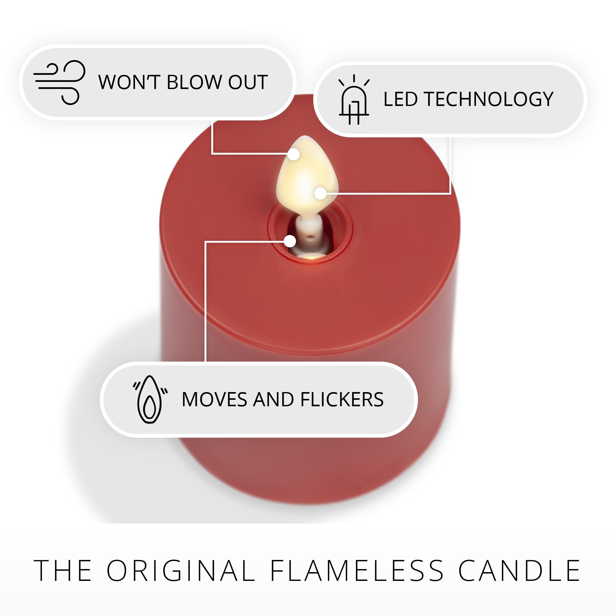 Luminara Outdoor Votive Flameless Led Candle, Cherry Red 2'' X 3.2'', Moving Flame Battery Operated Timer Remote Ready Ipx4 Matt