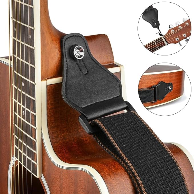 Rotopata Guitar Strap With Pick Holders, 2 Buttons 2 Locks 3 Guitar Picks, Cotton Strap With Pu Leather Ends, Length Adjustable(