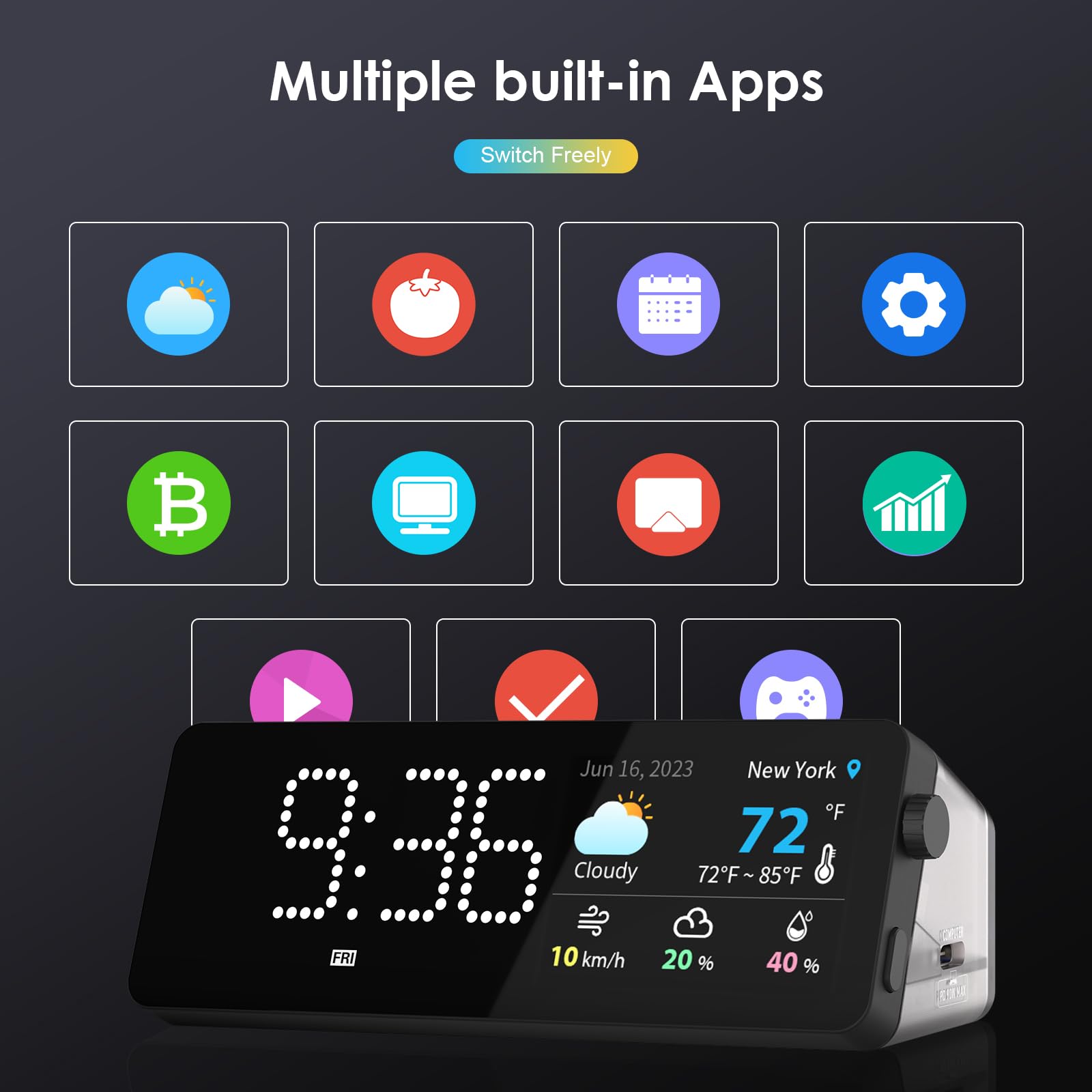 Usb C Laptop Docking Station (7-In-1) With Screen, Multiple Built-In Apps, Hdmi 4K@60Hz, 90W Max Power Delivery, 1 Gbps Ethernet