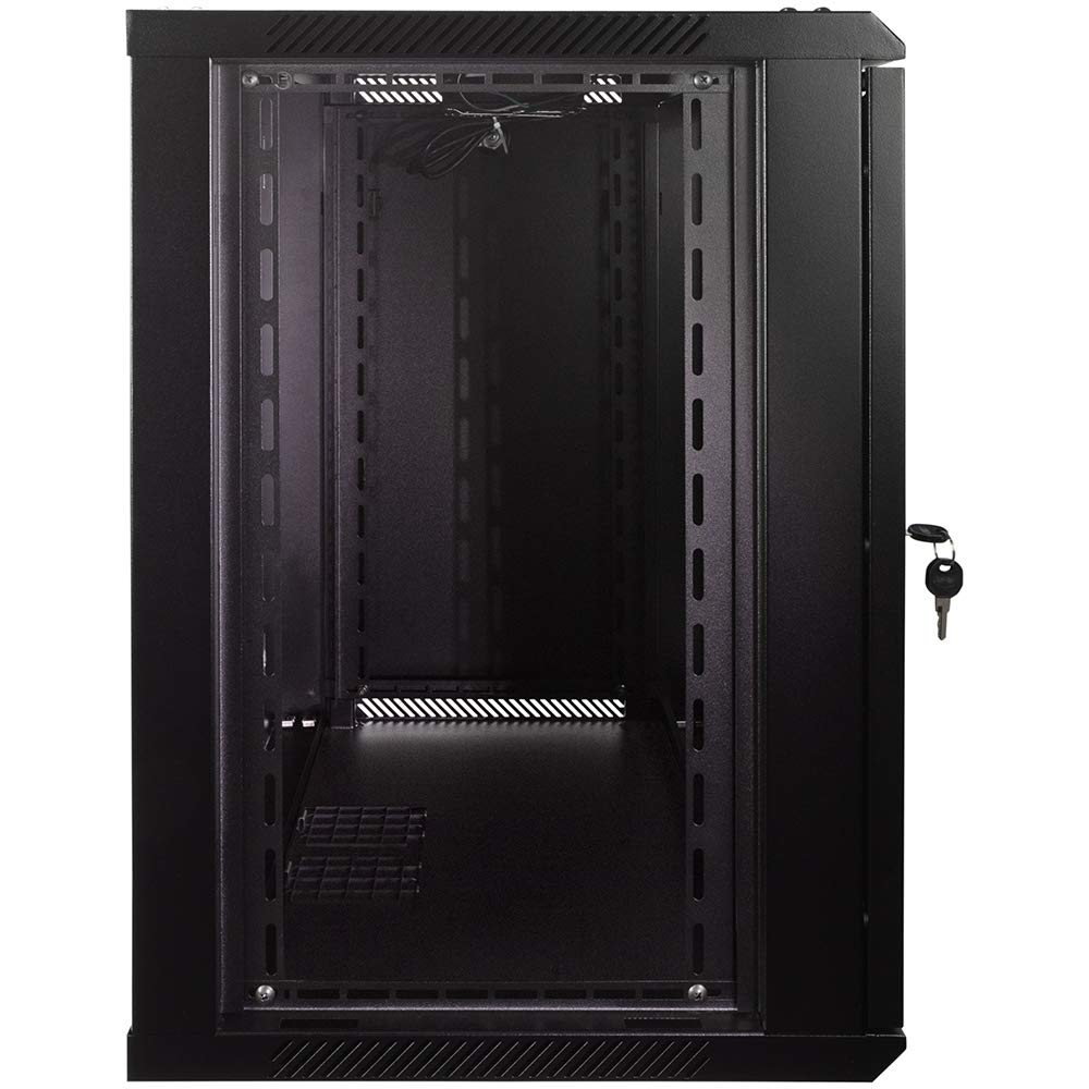 Navepoint 12U Server Rack Enclosure With Glass Door, Cooling Fan, Locks, & Removable Side Panels   12U Wall Mount Network Cabine