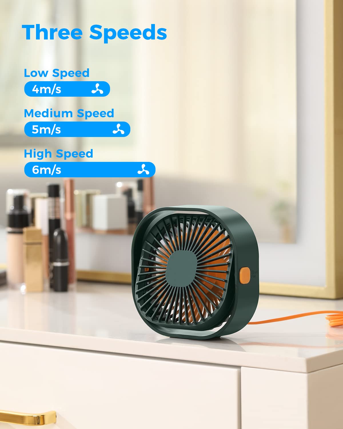 Rjvw Small Usb Desk Fan,3 Speeds Portable Table Fan, 4 Inch Personal Mini Fan,Small Cooling Fan By Usb Plug In, 360Rotatable Des