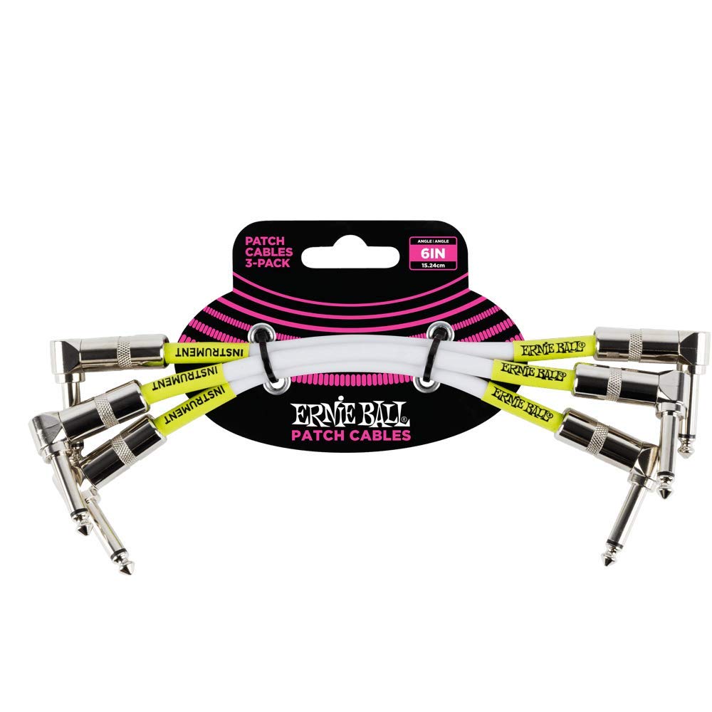 Ernie Ball Patch Cable 3 Pack, Angle/Angle, 6In, White (P06051)