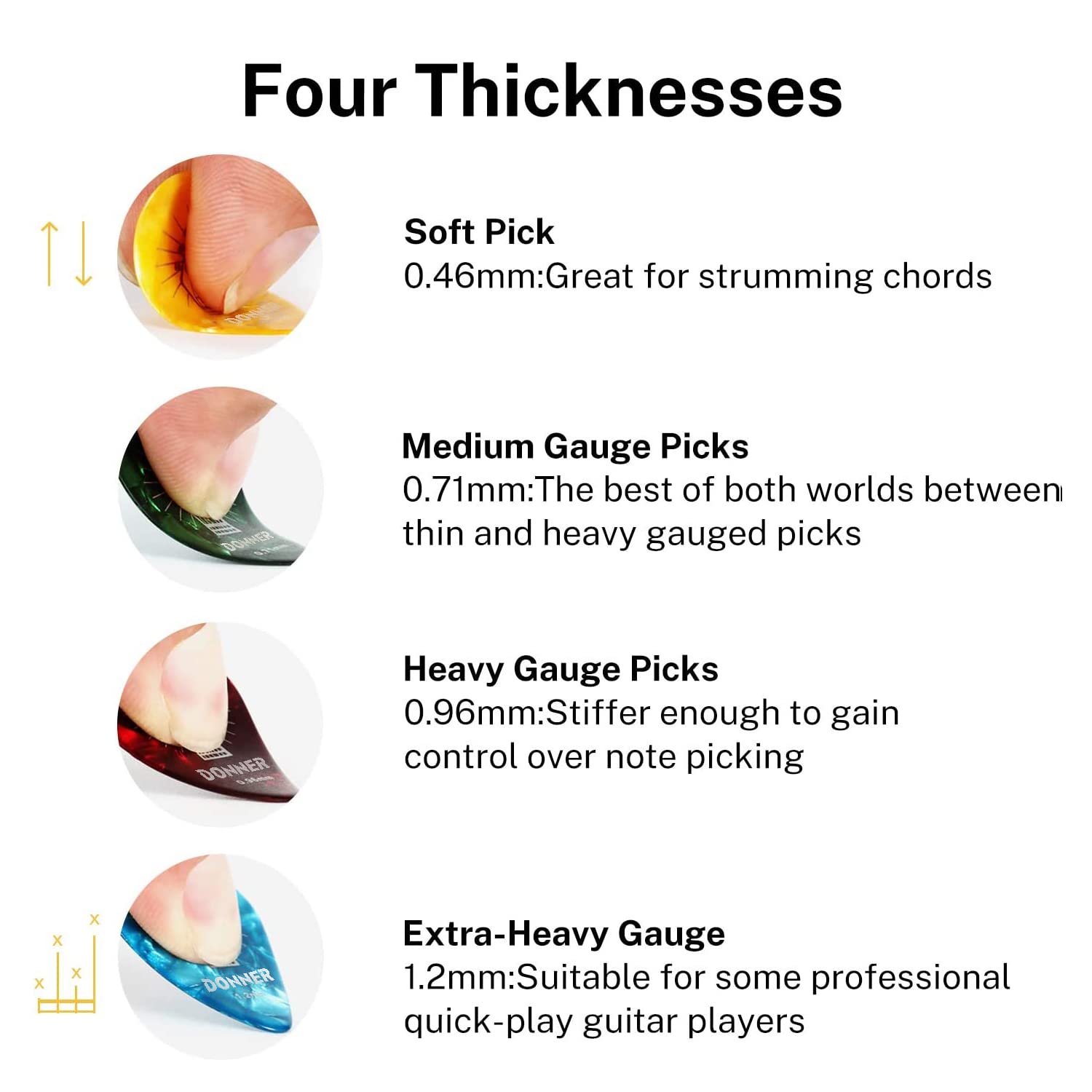 Donner Celluloid Guitar Picks 16 Pack With Tin Box Includes Thin, Medium, Heavy & Extra Heavy Picks, For Acoustic Guitar Electri