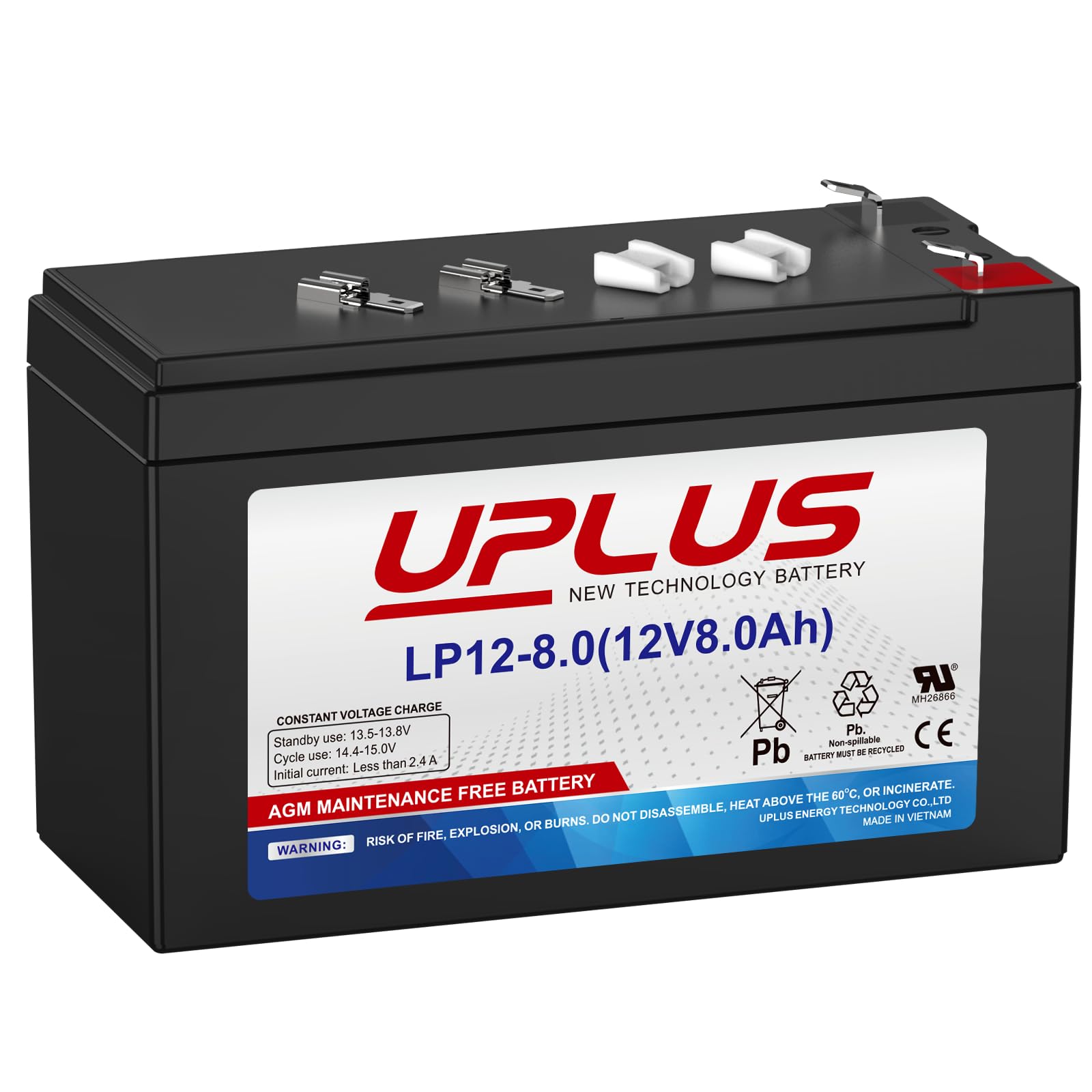UPLUS 12 Volt 8AH AGM Rechargeable Battery with F1 Terminals, Replacement ML7-12 12 Volt 7.2 AH SLA Batteries fit for Verizon Fi