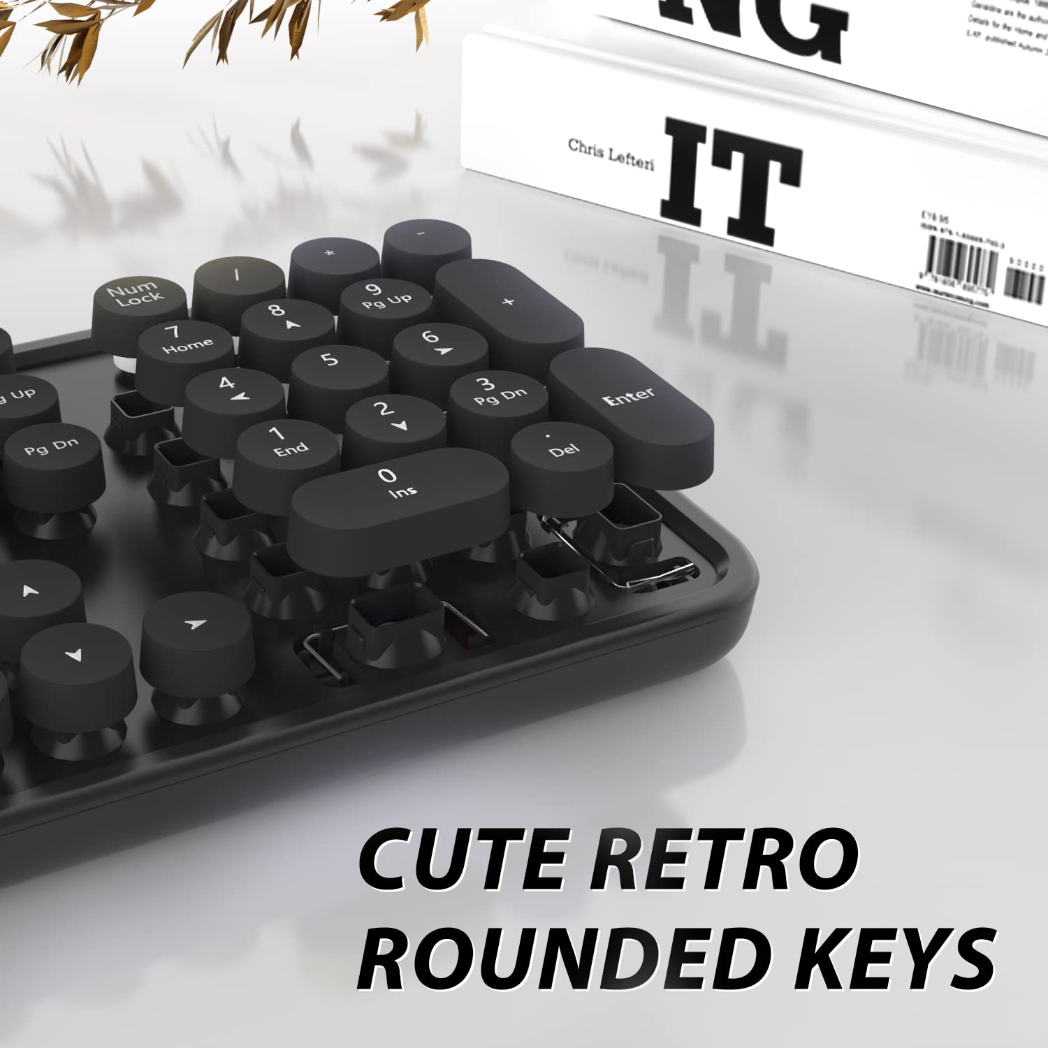 Wireless Keyboard And Mouse Combo, Cute Full Size 104 Key Typewriter Retro Round Keycaps Keyboard For Pc Laptop,Windows,Desktop,