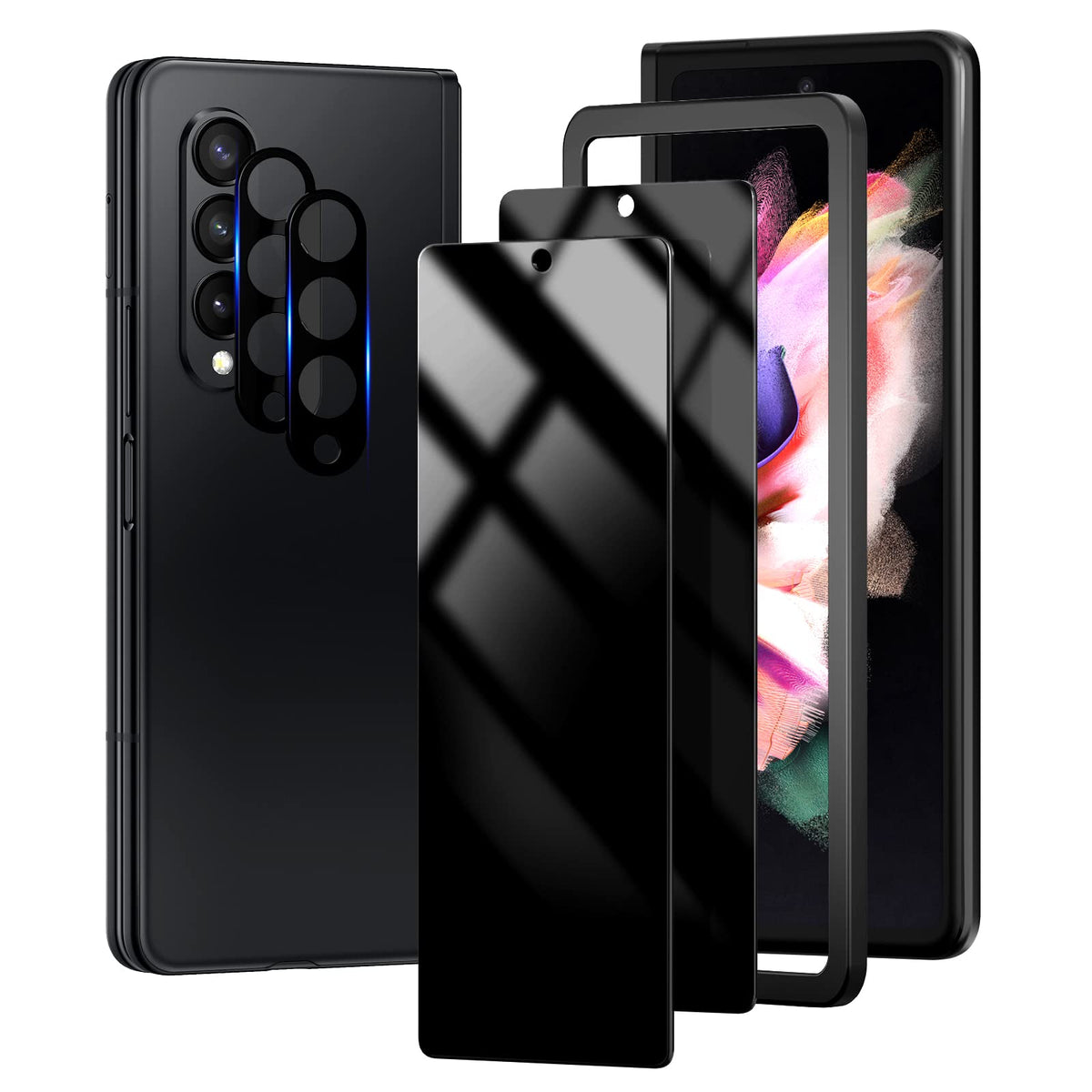Tocol [2+2 Pack] Designed For Samsung Galaxy Z Fold 3 5G   2 Pack Front Privacy Tempered Glass Screen Protector + 2 Pack Camera 