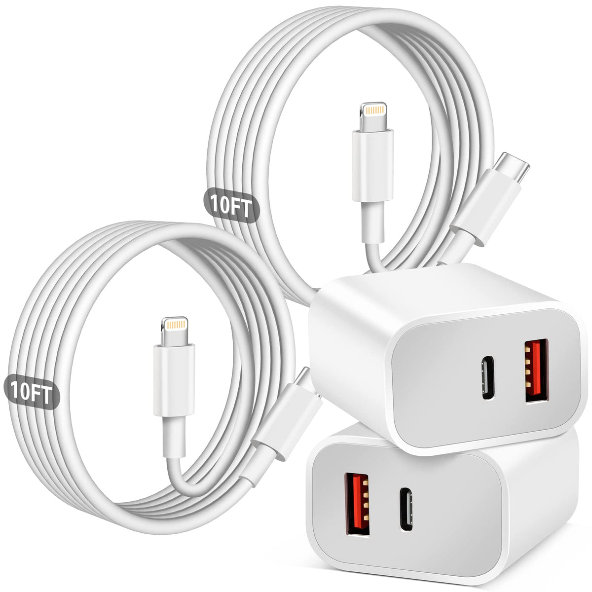 Fast Charger Iphone,Dual Port A/C Iphone Charger Fast Charging Adapter,2Pack Quick Double Iphone Wall Charger Block,Apple Charger Block 10Ft Usbc To Lightning Cable For Iphone 14/13/12/11/Promax/Xs/Xr