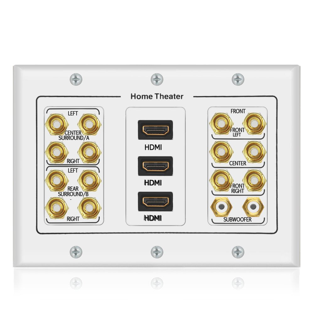 Icespring 3 Gang 7.2 Surround Sound Distribution Home Theater Copper Banana Binding Post Coupler Type Wall Plated For 7 Speakers