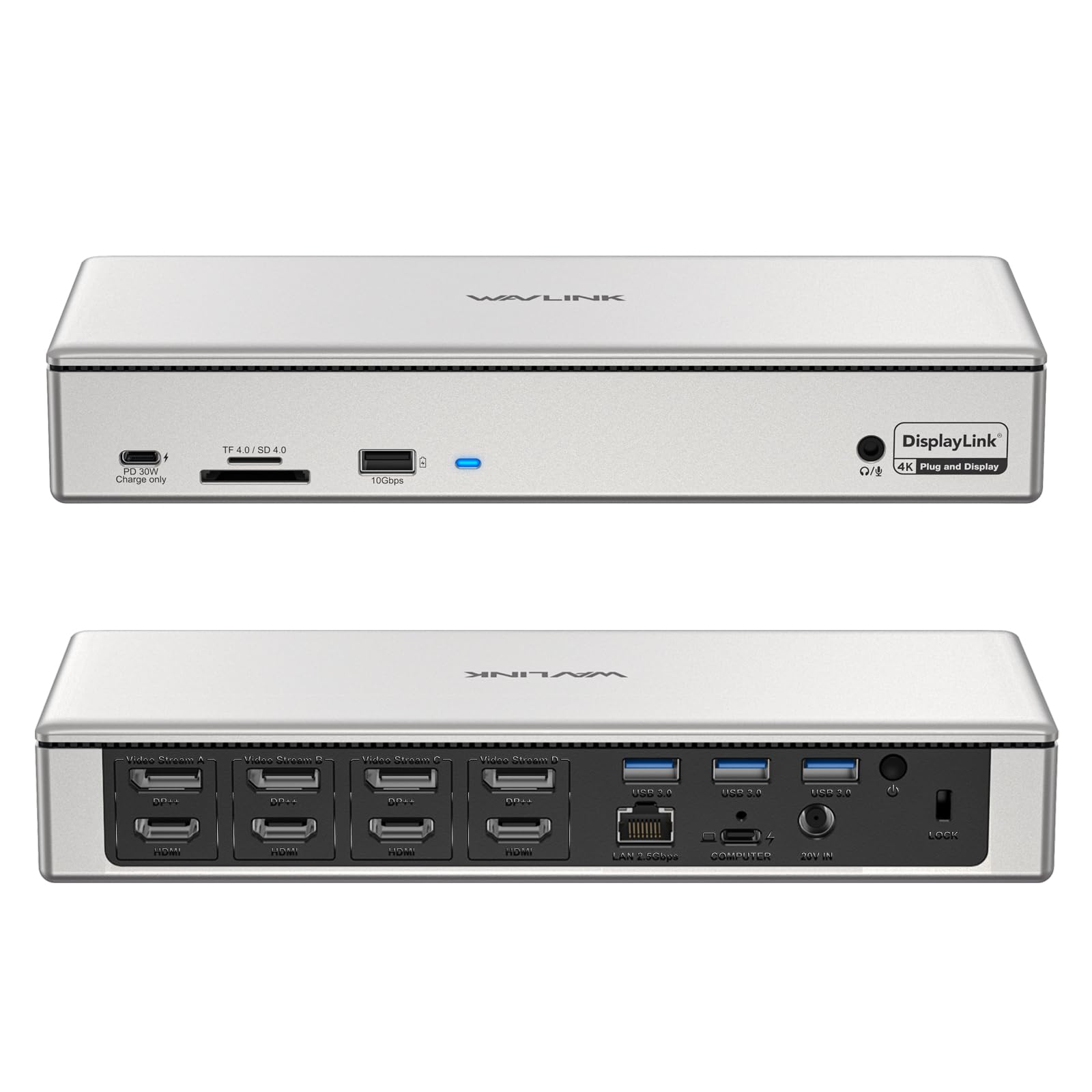 Wavlink Displaylink Docking Station 4 Monitors (5K/4K@60Hz), Quad Displays For M1/M2/M3 Mac, Windows With Pd 100W, 4X Hdmi, 4X Dp, 2.5G Ethernet, Usb A/Usb C, Sd/Tf 4.0, Audio.