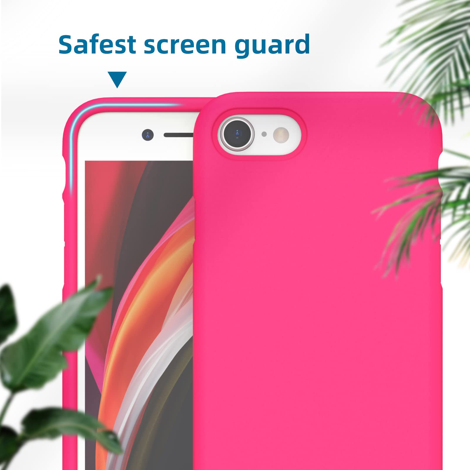 K TOMOTO iPhone SE (3rd/2nd gen) 8 7 Case 4.7" Drop Protection Liquid Silicone Hot Pink
