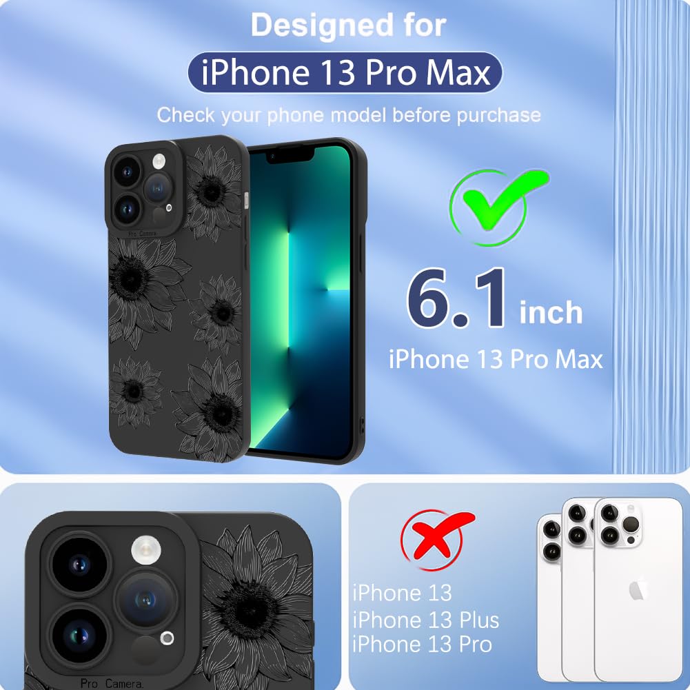 Ook Floral Case For Iphone 13 Pro Max Case, Cute Sunflower Floral Blooms Design Soft Tpu Shockproof Protective For Women Girls P