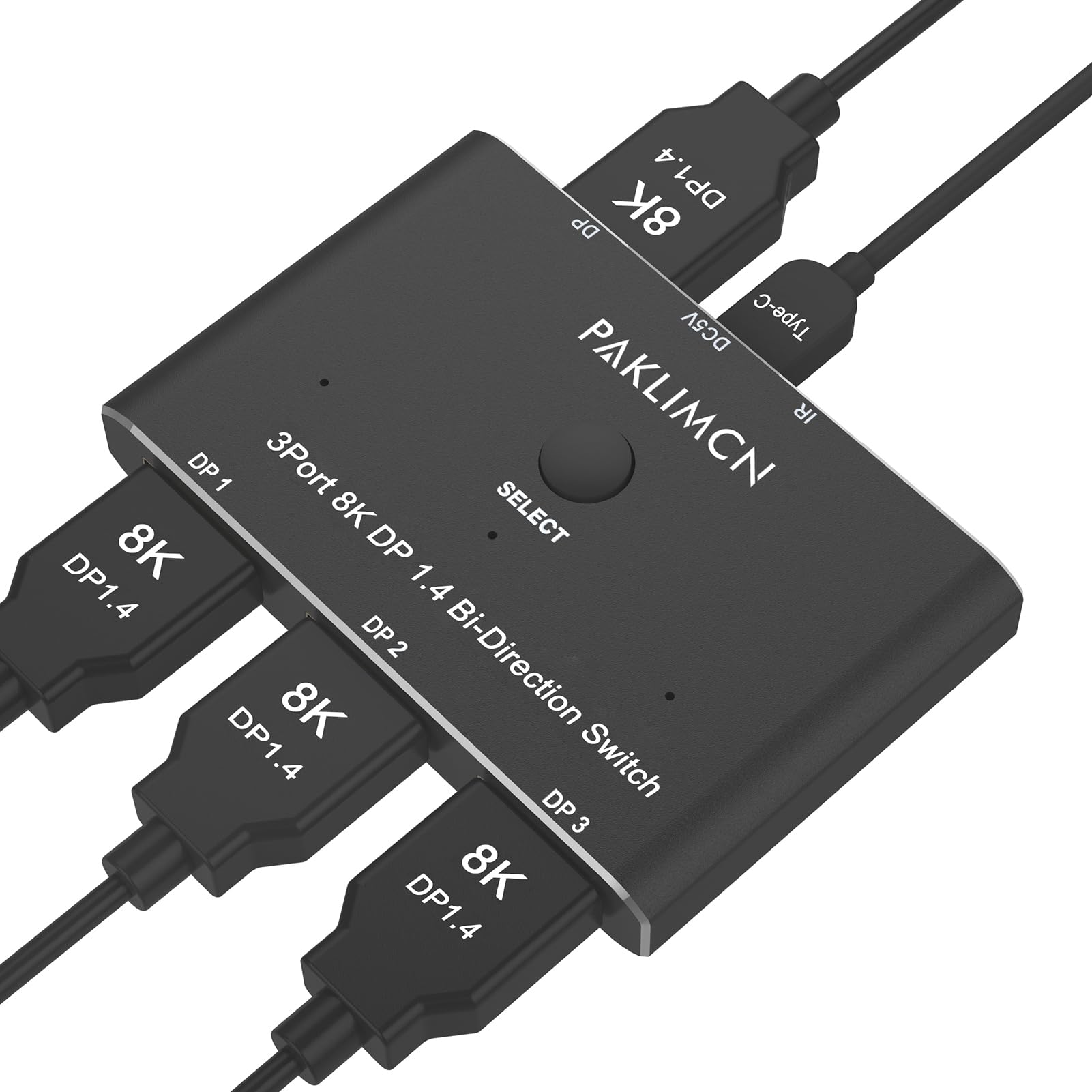 Displayport Switch 8K60Hz Display Port 1.4 Switcher Box Dp 4K@144Hz Bi Directional 3In1Out Switcher, 1 In 3 Out For Switching Vi